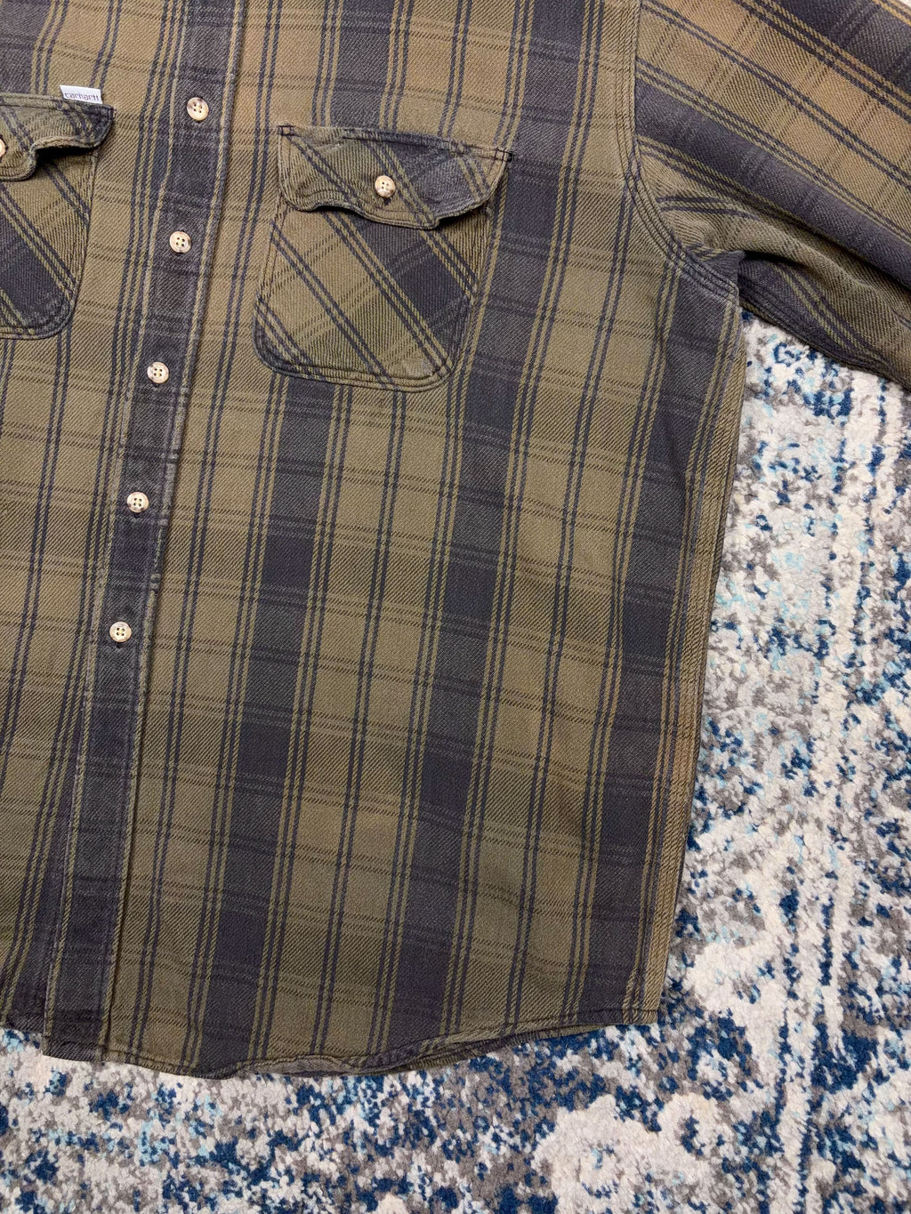 Vintage 90s Carhartt Plaid Long Sleeve Workwear Button Up Shirt Size 2XL