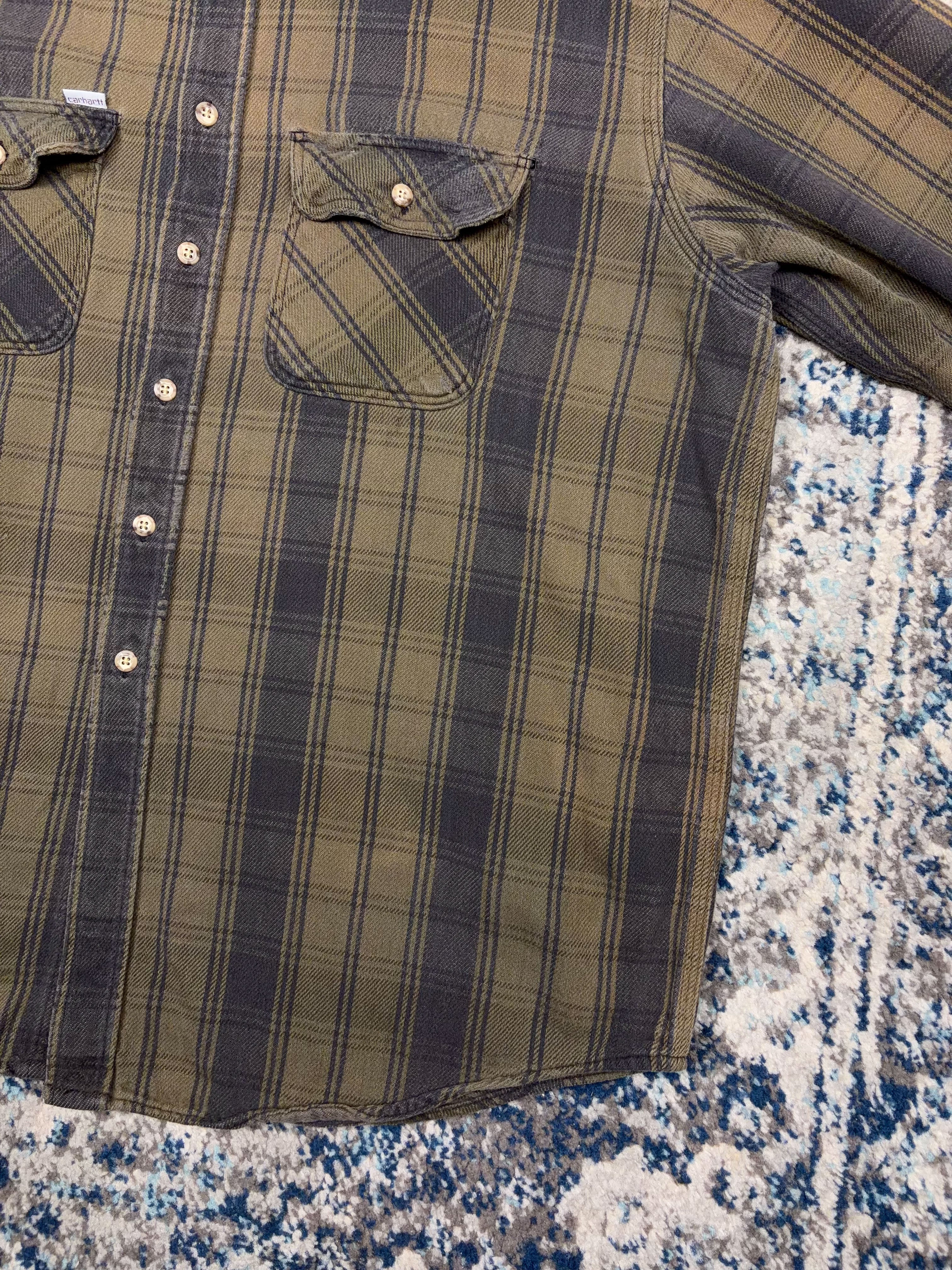 Vintage 90s Carhartt Plaid Long Sleeve Workwear Button Up Shirt Size 2XL