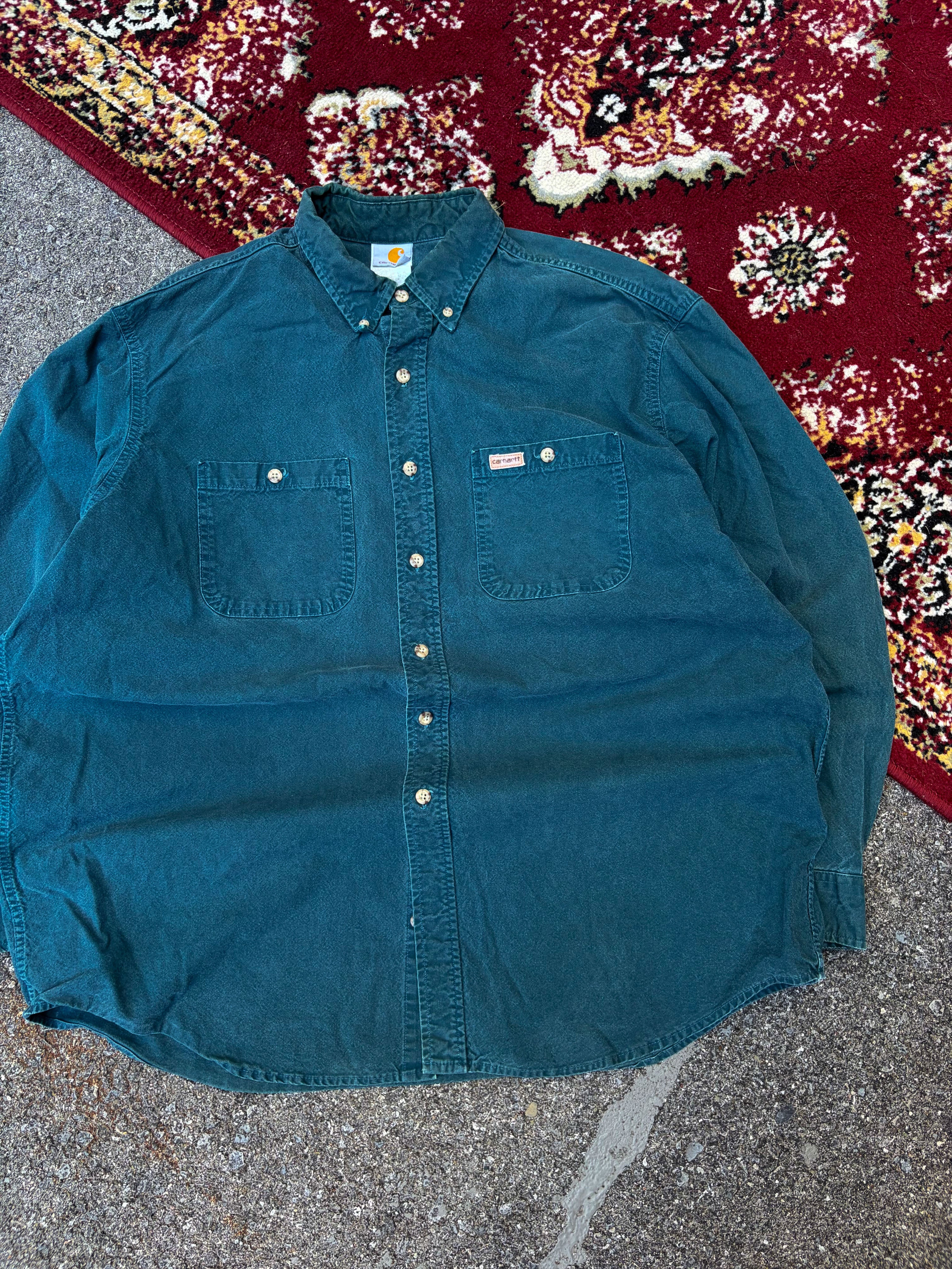 Vintage Carhartt Double Pocket Long Sleeve Workwear Button Up Shirt Size XL