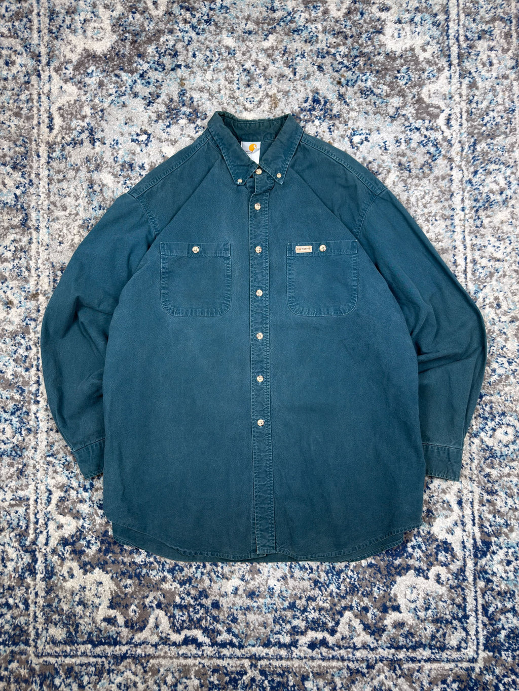 Vintage Carhartt Double Pocket Long Sleeve Workwear Button Up Shirt Size XL
