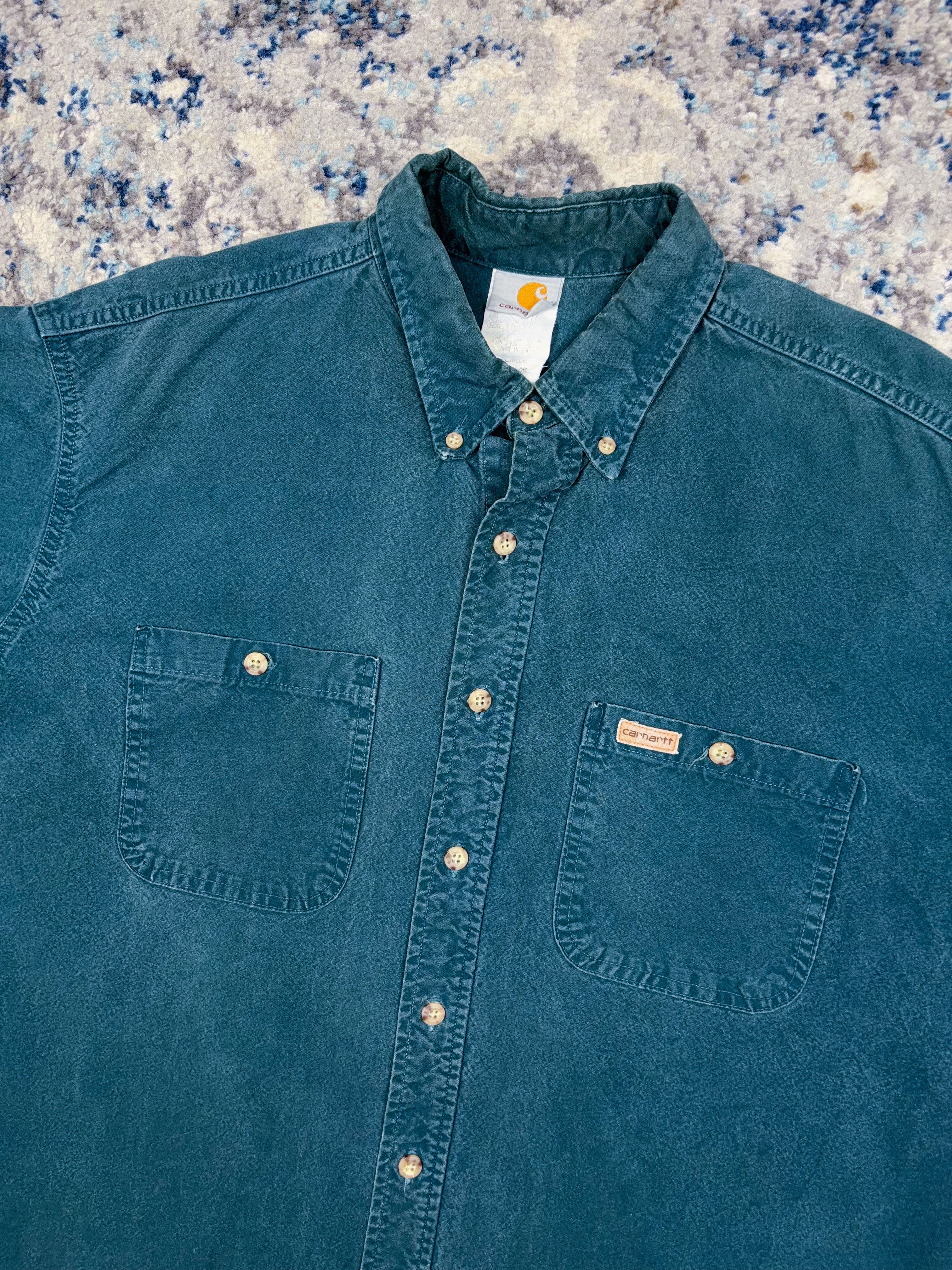 Vintage Carhartt Double Pocket Long Sleeve Workwear Button Up Shirt Size XL