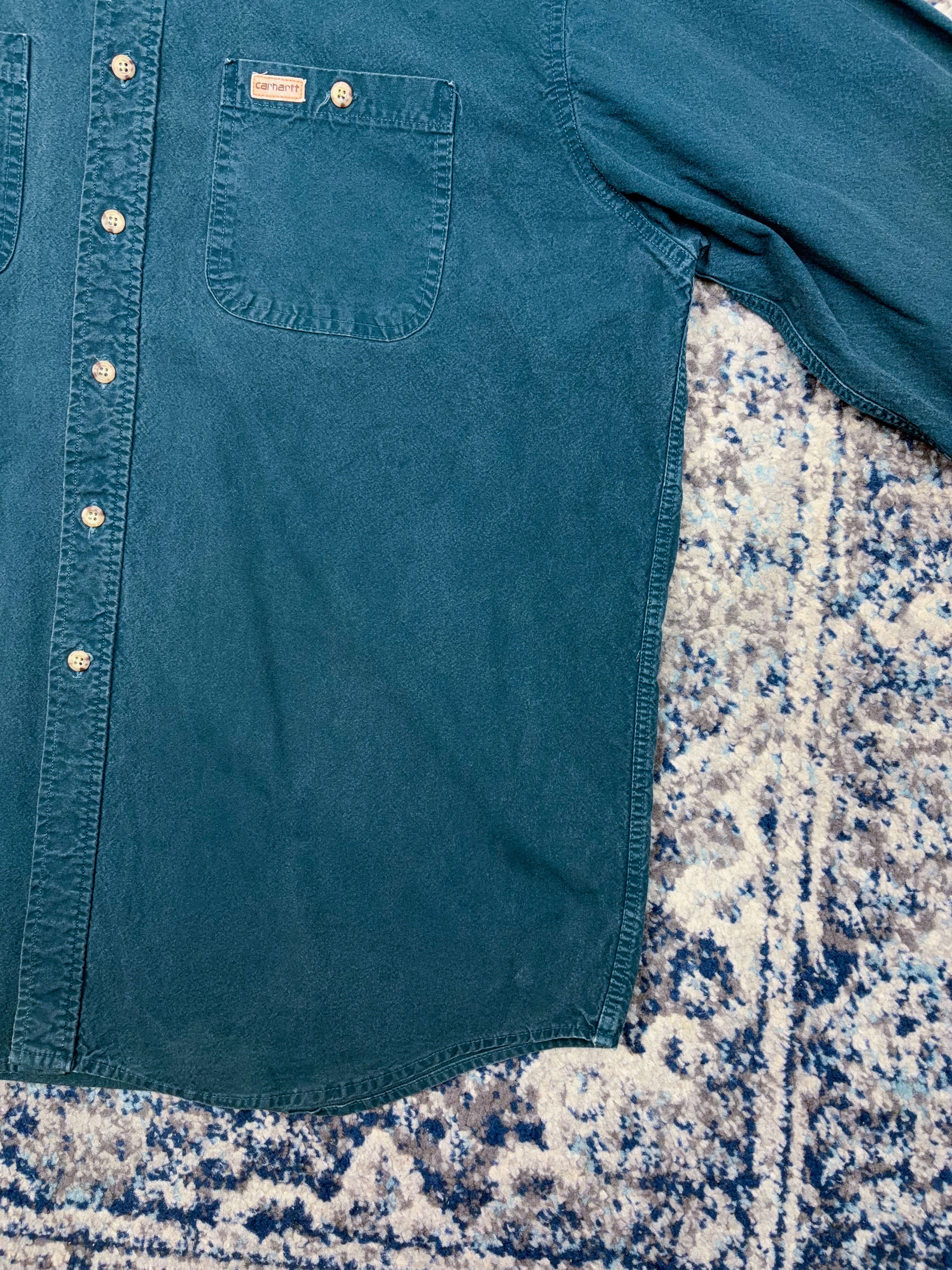 Vintage Carhartt Double Pocket Long Sleeve Workwear Button Up Shirt Size XL