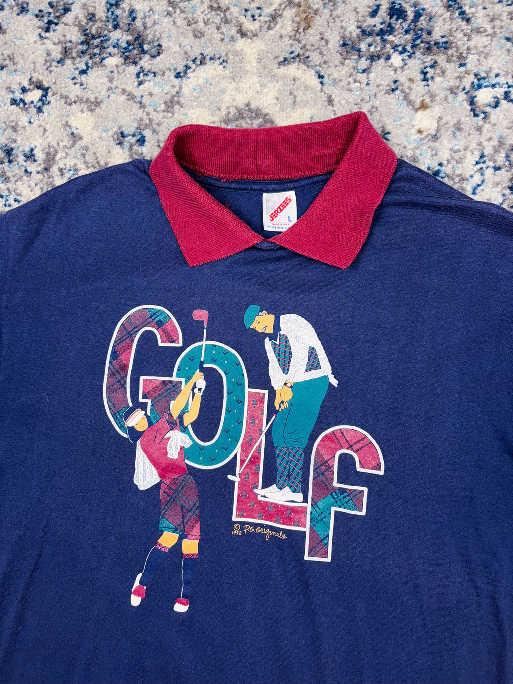 Vintage 1992 Golf Graphic Spellout Collared T-Shirt Size Large