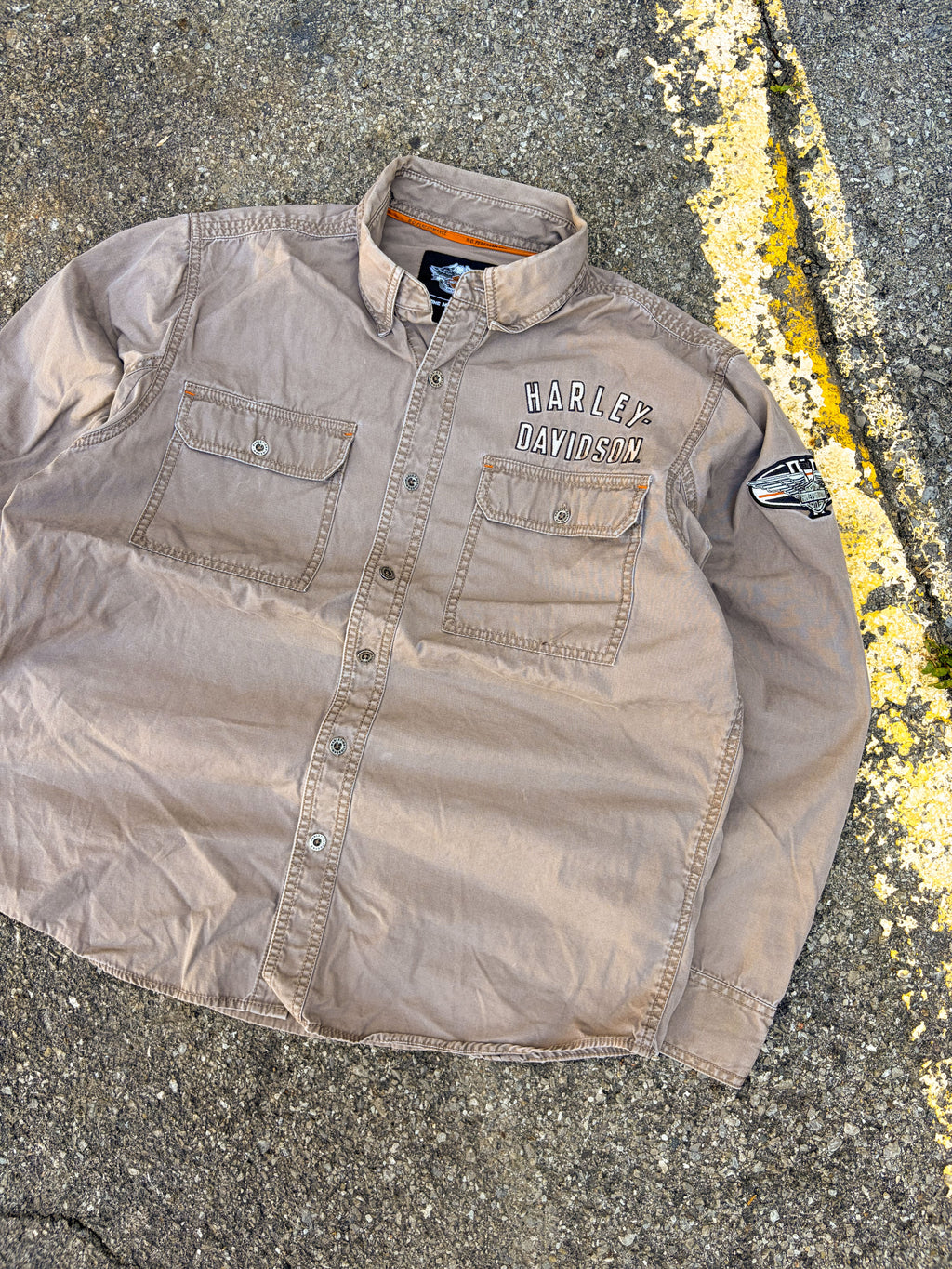 Vintage Harley Davidson Embroidered Spellout Button Up Shirt Size Large