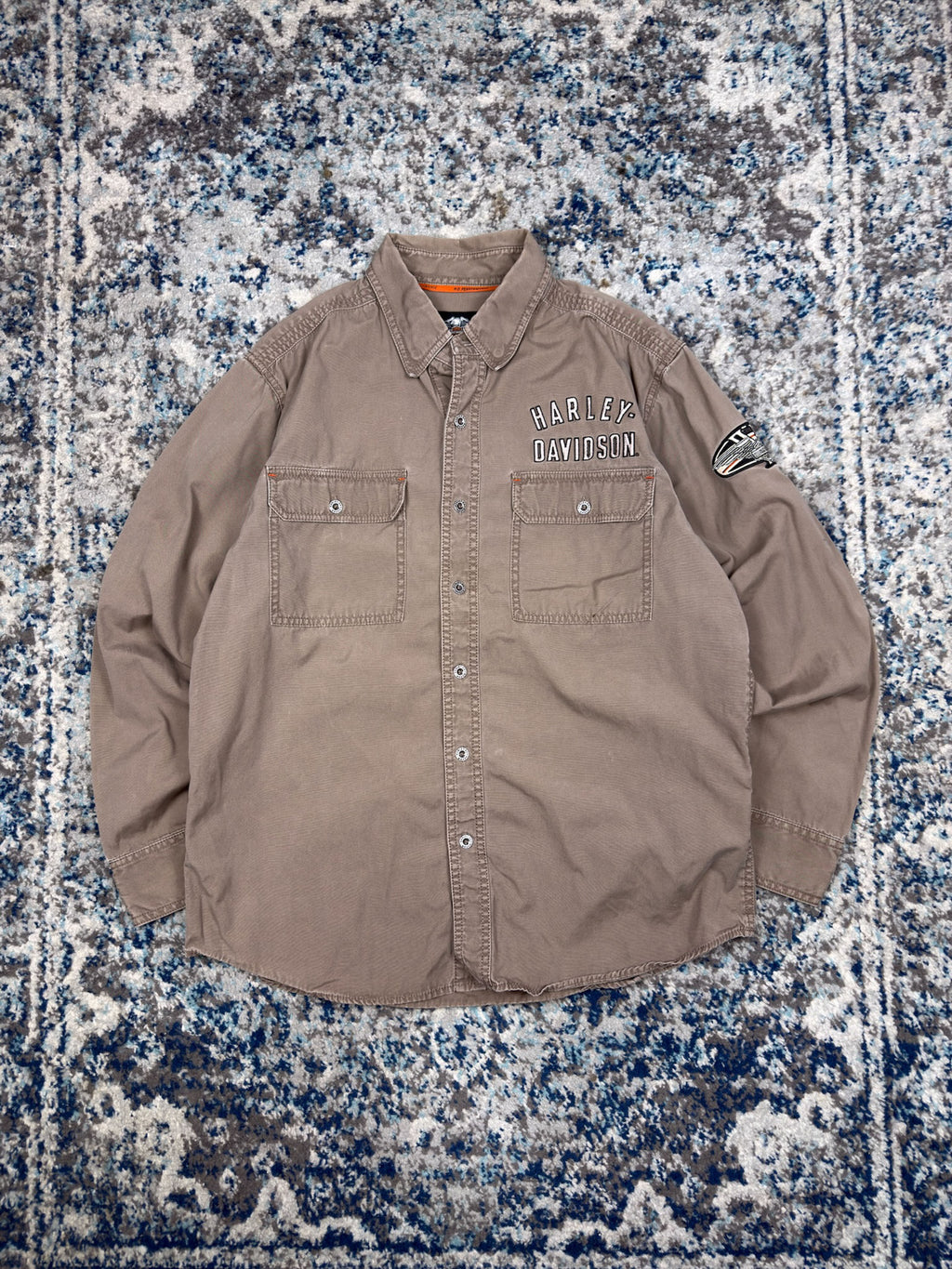 Vintage Harley Davidson Embroidered Spellout Button Up Shirt Size Large