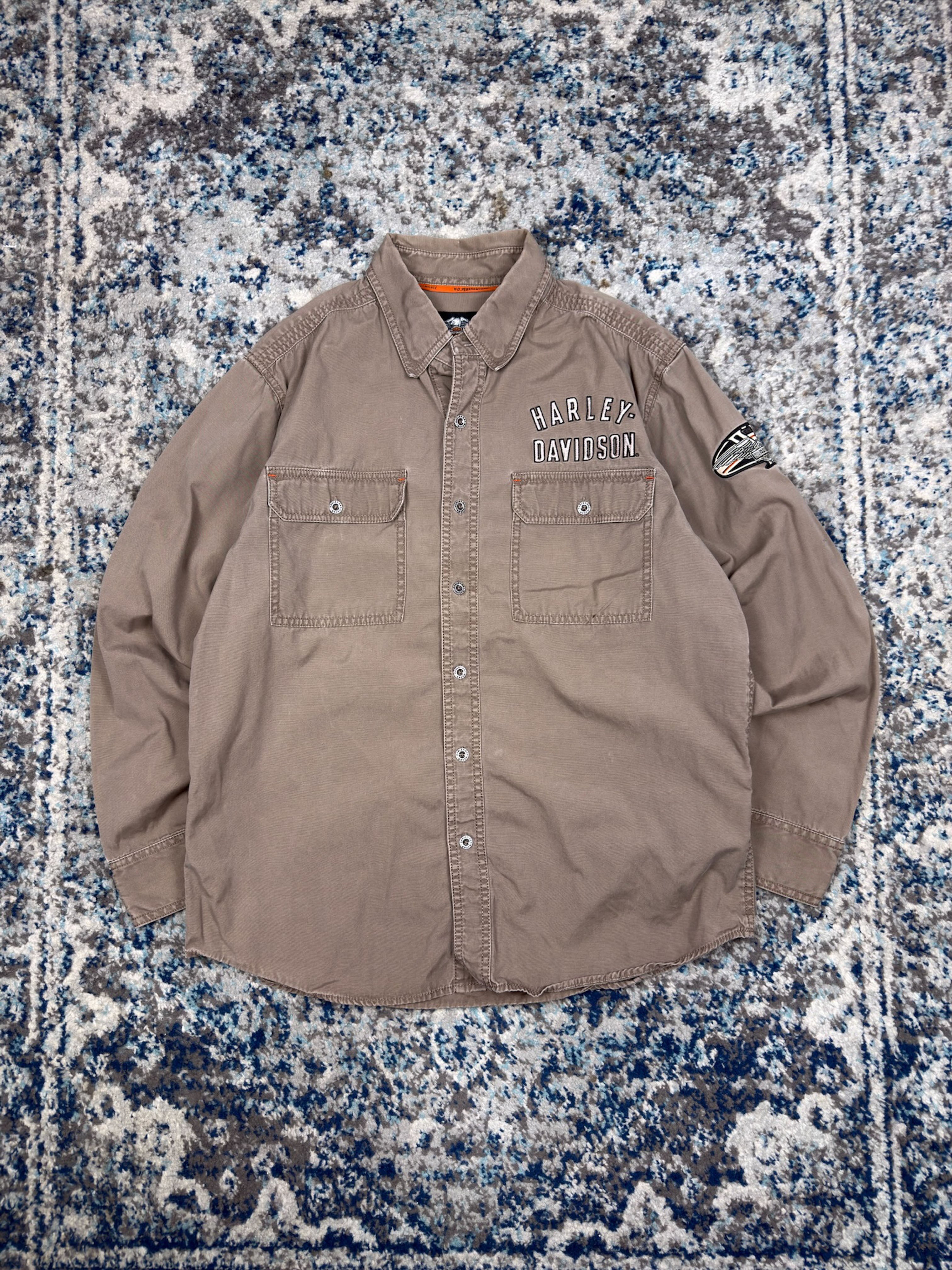 Vintage Harley Davidson Embroidered Spellout Button Up Shirt Size Large