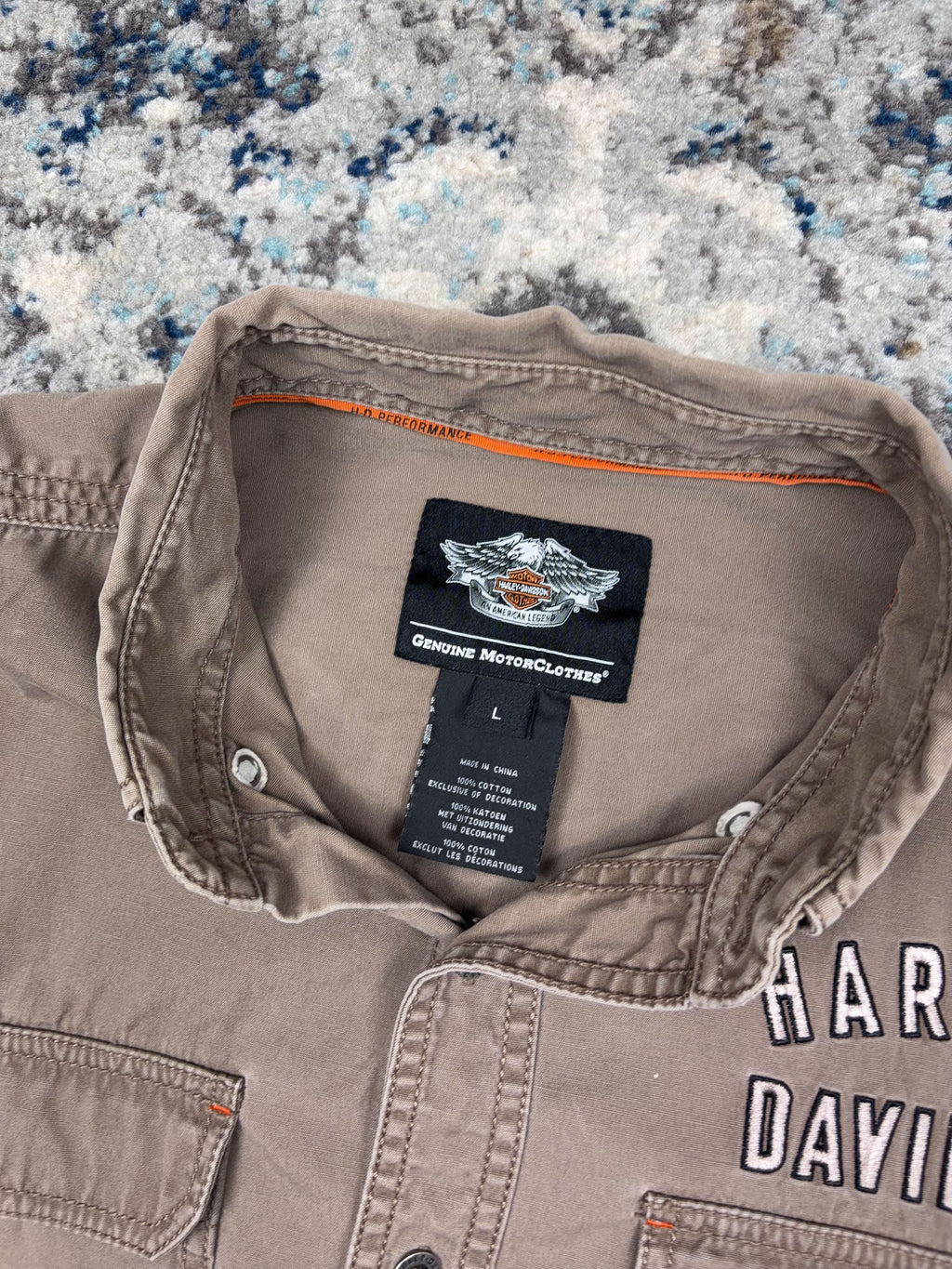 Vintage Harley Davidson Embroidered Spellout Button Up Shirt Size Large