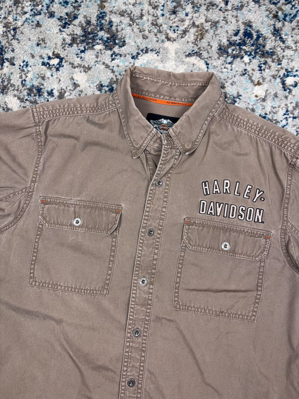 Vintage Harley Davidson Embroidered Spellout Button Up Shirt Size Large