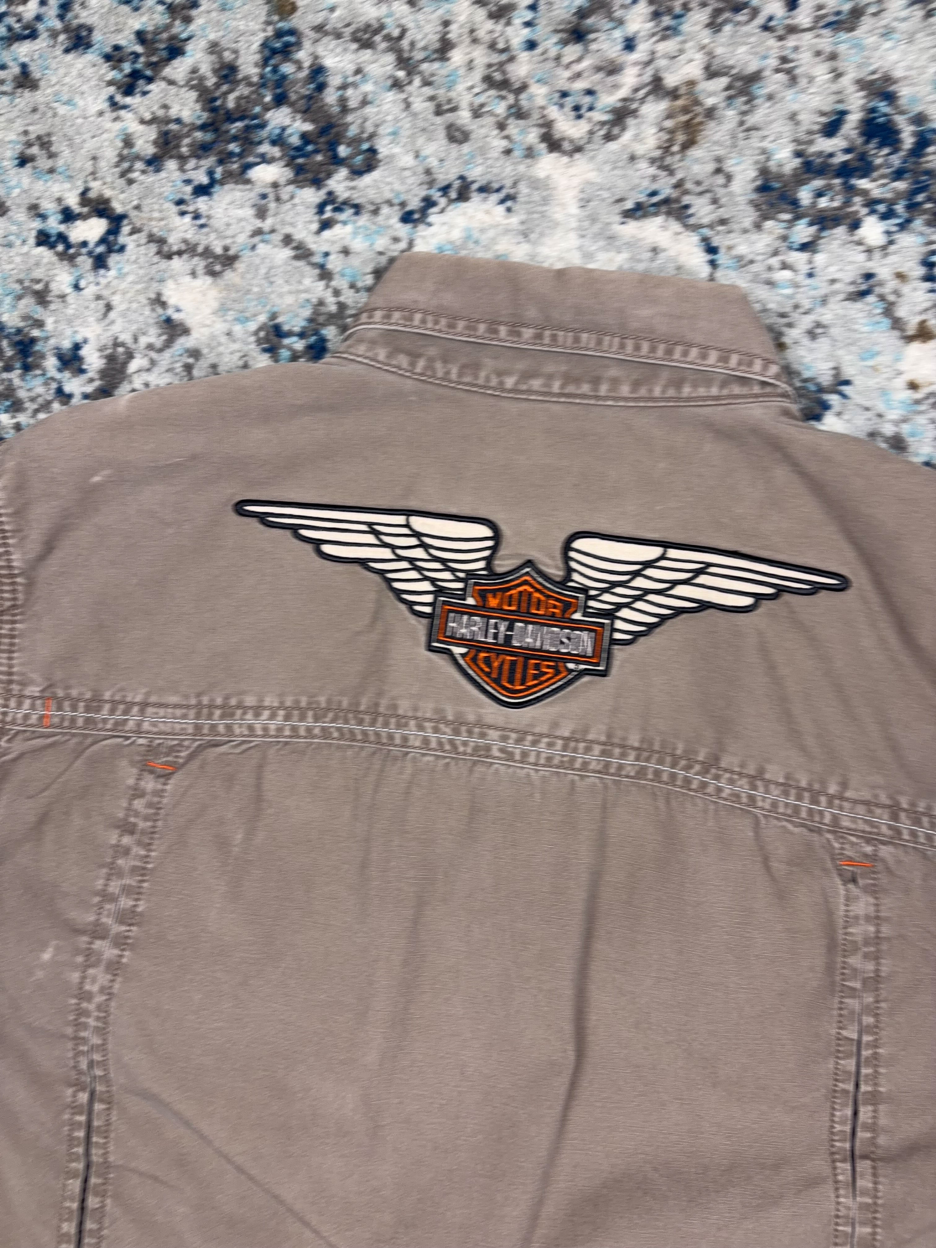 Vintage Harley Davidson Embroidered Spellout Button Up Shirt Size Large