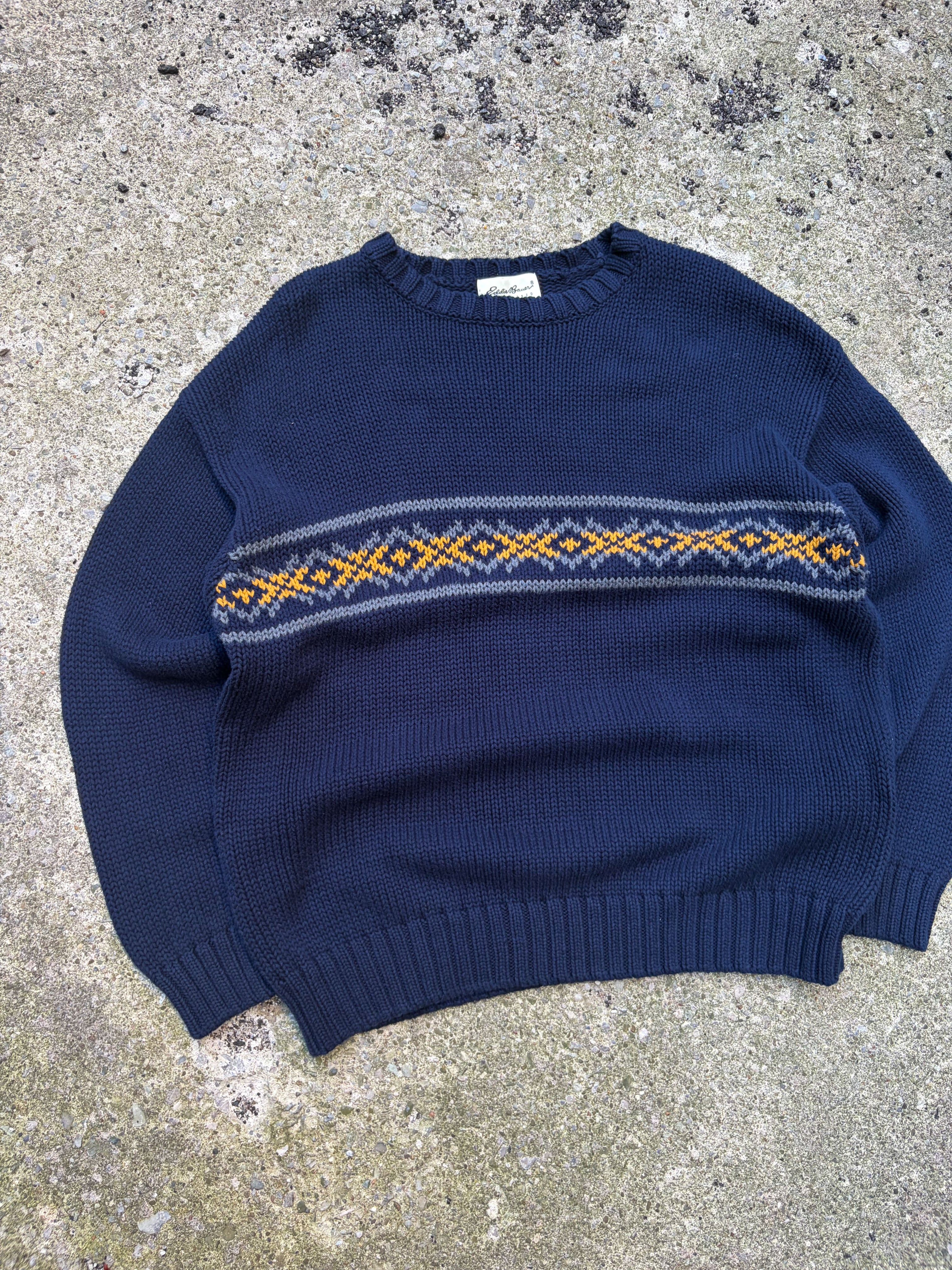 Vintage 90s Eddie Bauer Geometric Stripe Knit Sweater Size XL