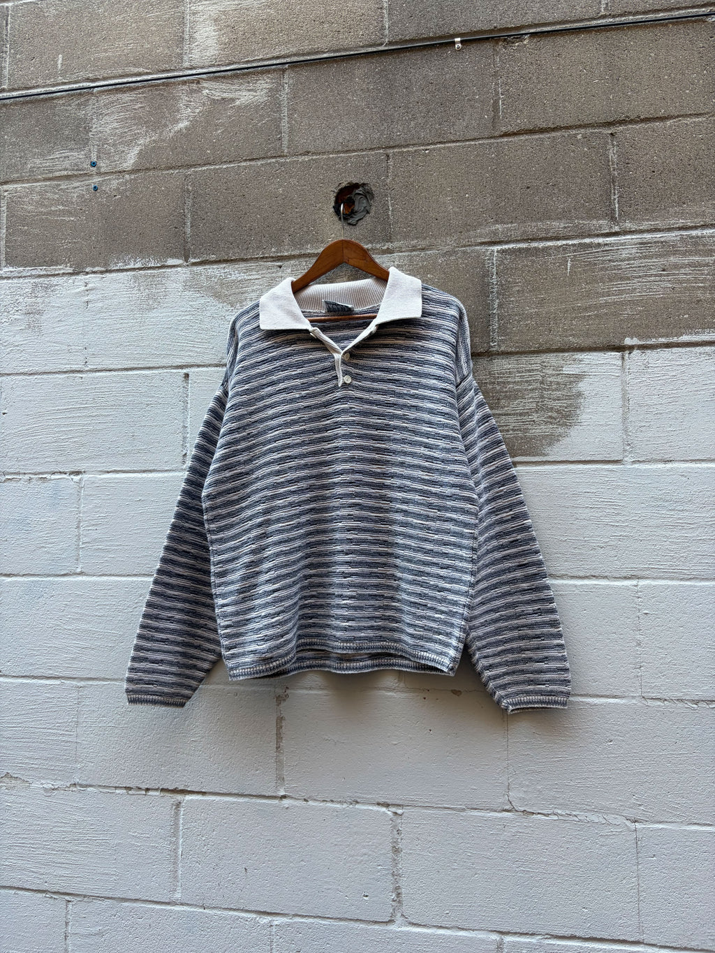 Vintage Barrell II Striped 1/4 Button Collared Knit Sweater Size XL