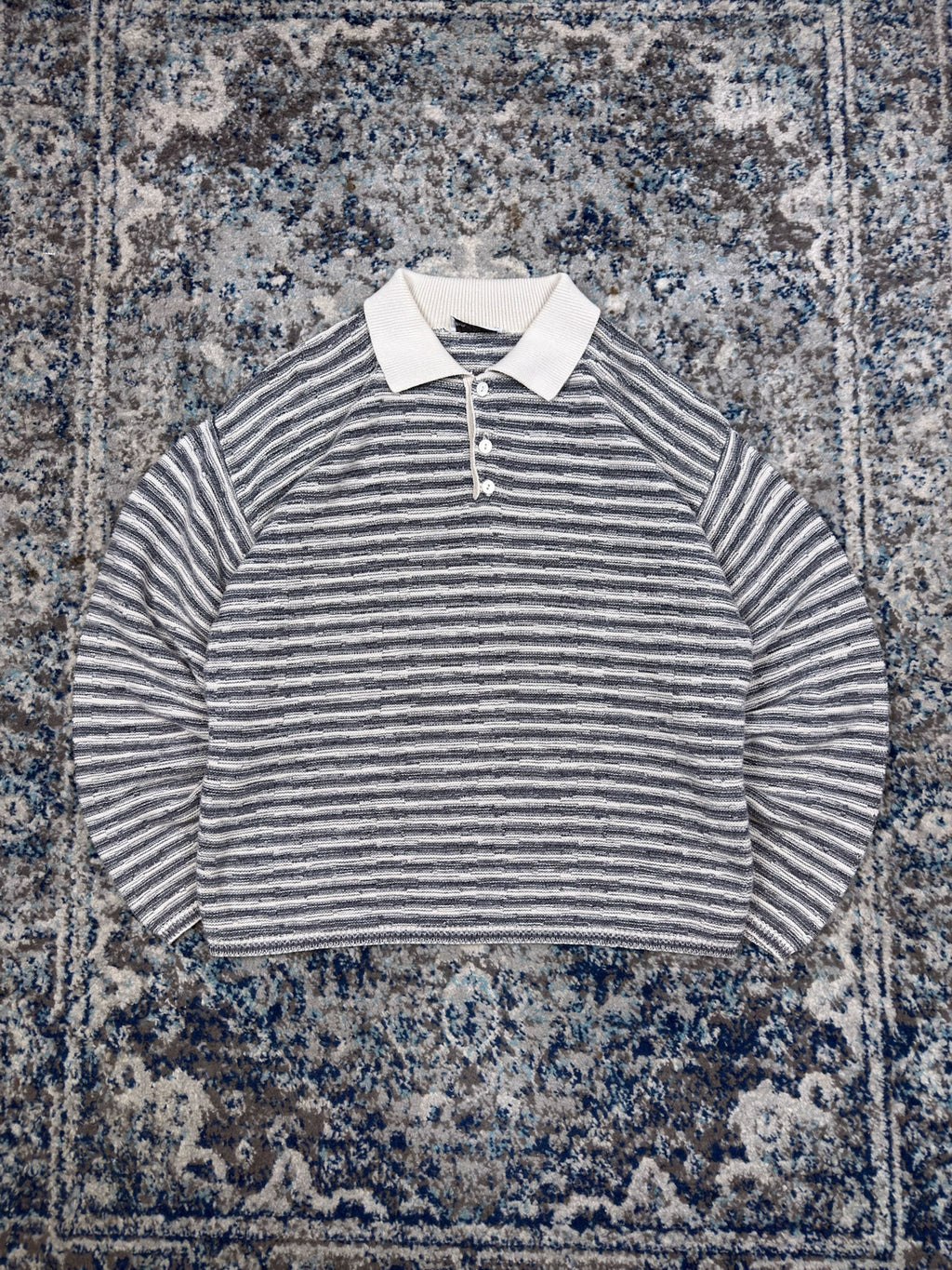 Vintage Barrell II Striped 1/4 Button Collared Knit Sweater Size XL