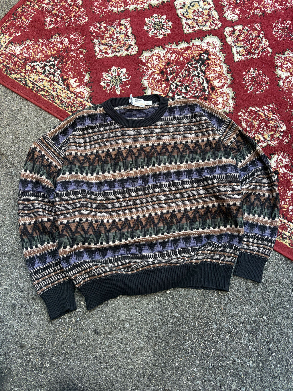 Vintage 90s London Fog Geometric Pattern Print Knit Sweater Size 2XLT