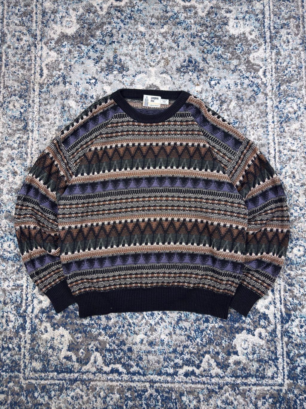 Vintage 90s London Fog Geometric Pattern Print Knit Sweater Size 2XLT