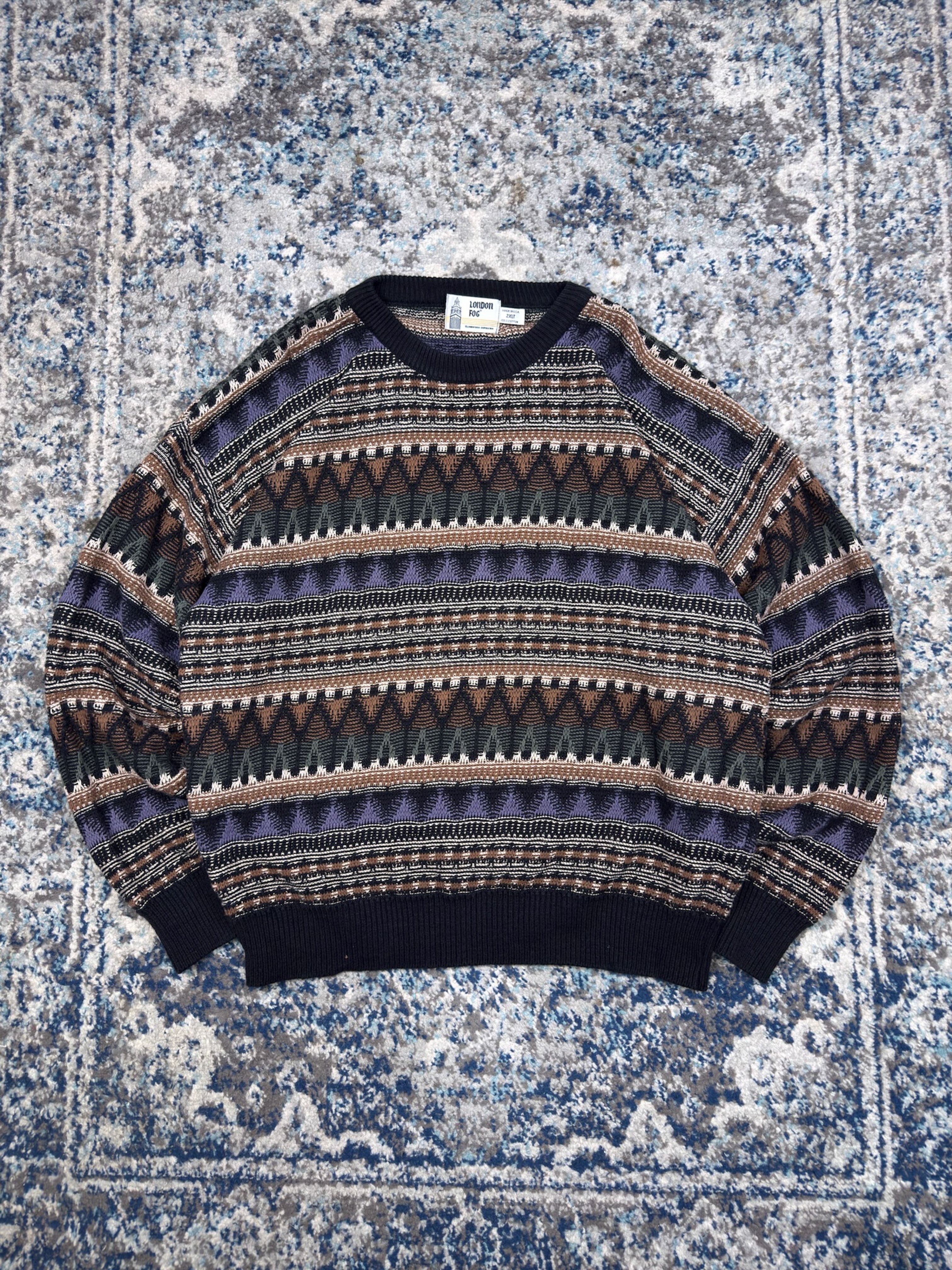 Vintage 90s London Fog Geometric Pattern Print Knit Sweater Size 2XLT