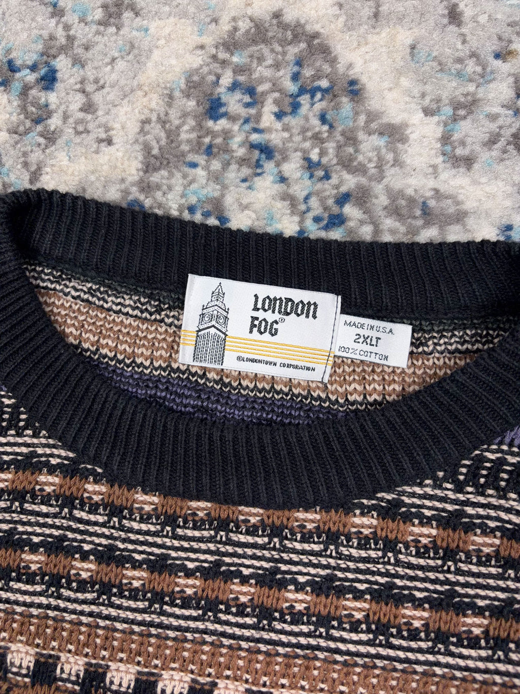 Vintage 90s London Fog Geometric Pattern Print Knit Sweater Size 2XLT
