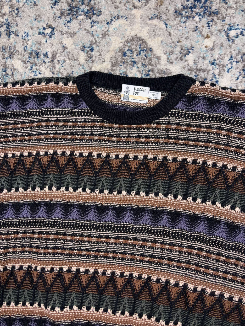Vintage 90s London Fog Geometric Pattern Print Knit Sweater Size 2XLT