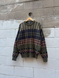 Vintage Woods & Gray Geometric Pattern Knit Sweater Size XL