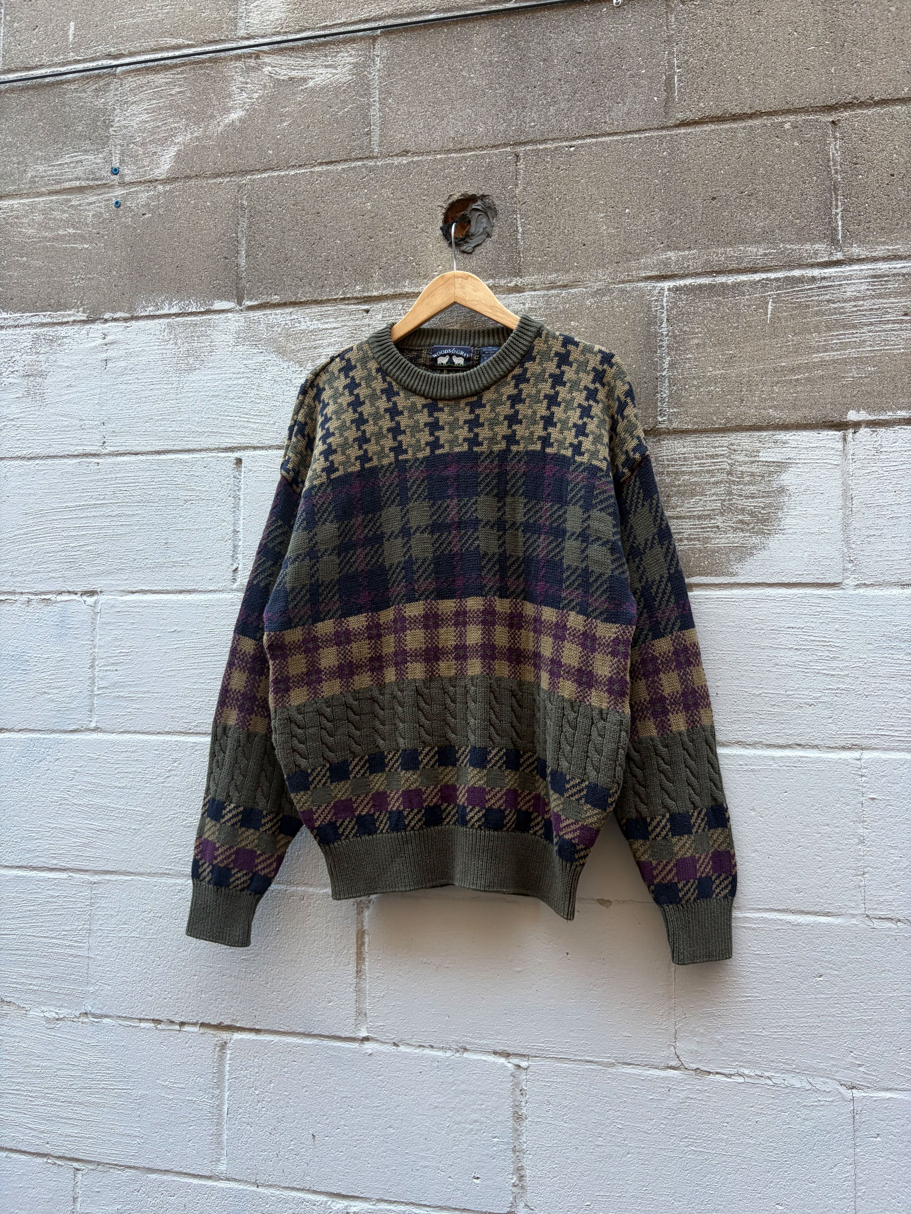 Vintage Woods & Gray Geometric Pattern Knit Sweater Size XL