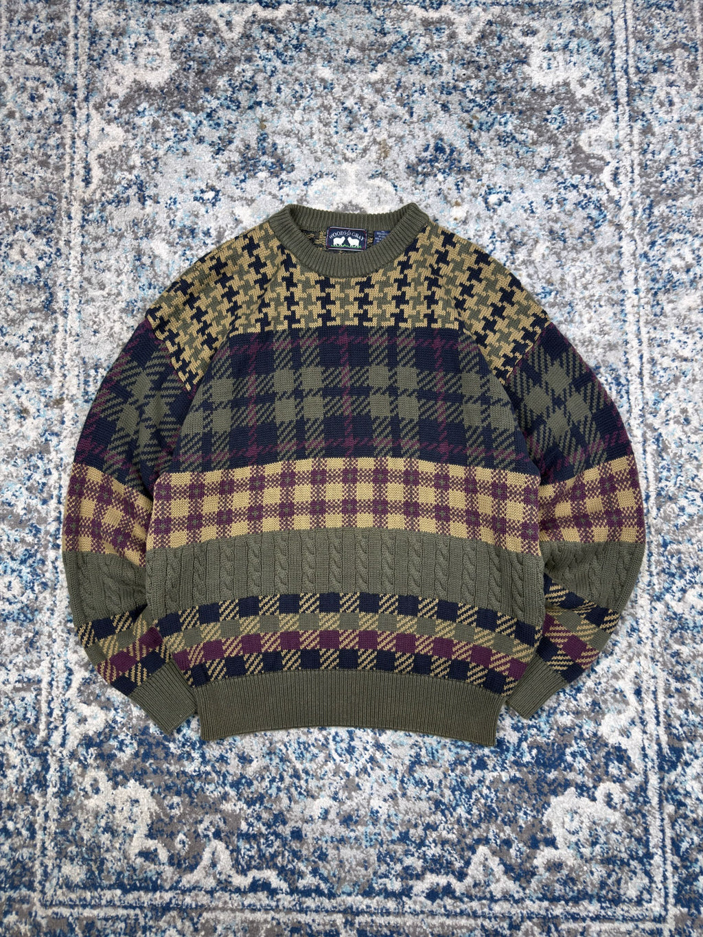 Vintage Woods & Gray Geometric Pattern Knit Sweater Size XL