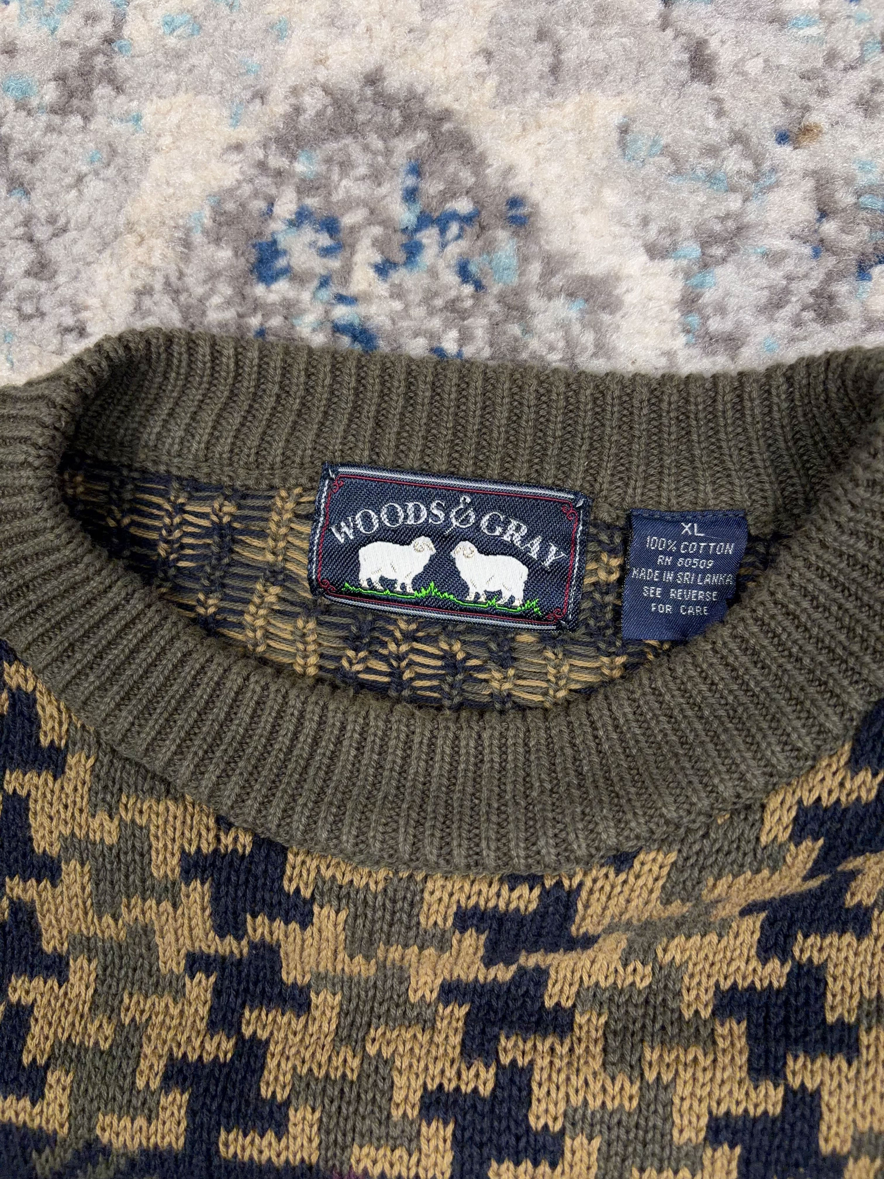 Vintage Woods & Gray Geometric Pattern Knit Sweater Size XL