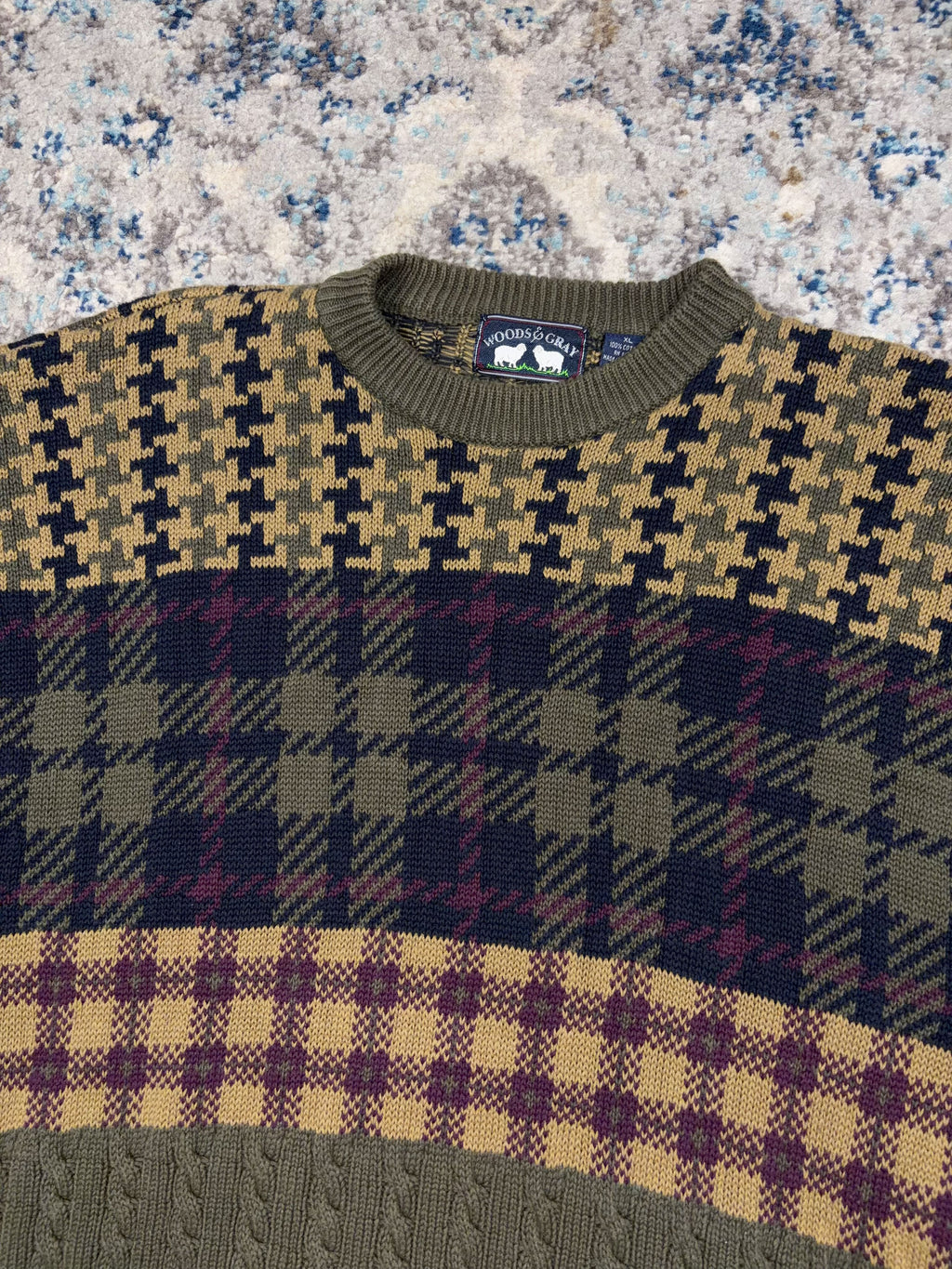 Vintage Woods & Gray Geometric Pattern Knit Sweater Size XL