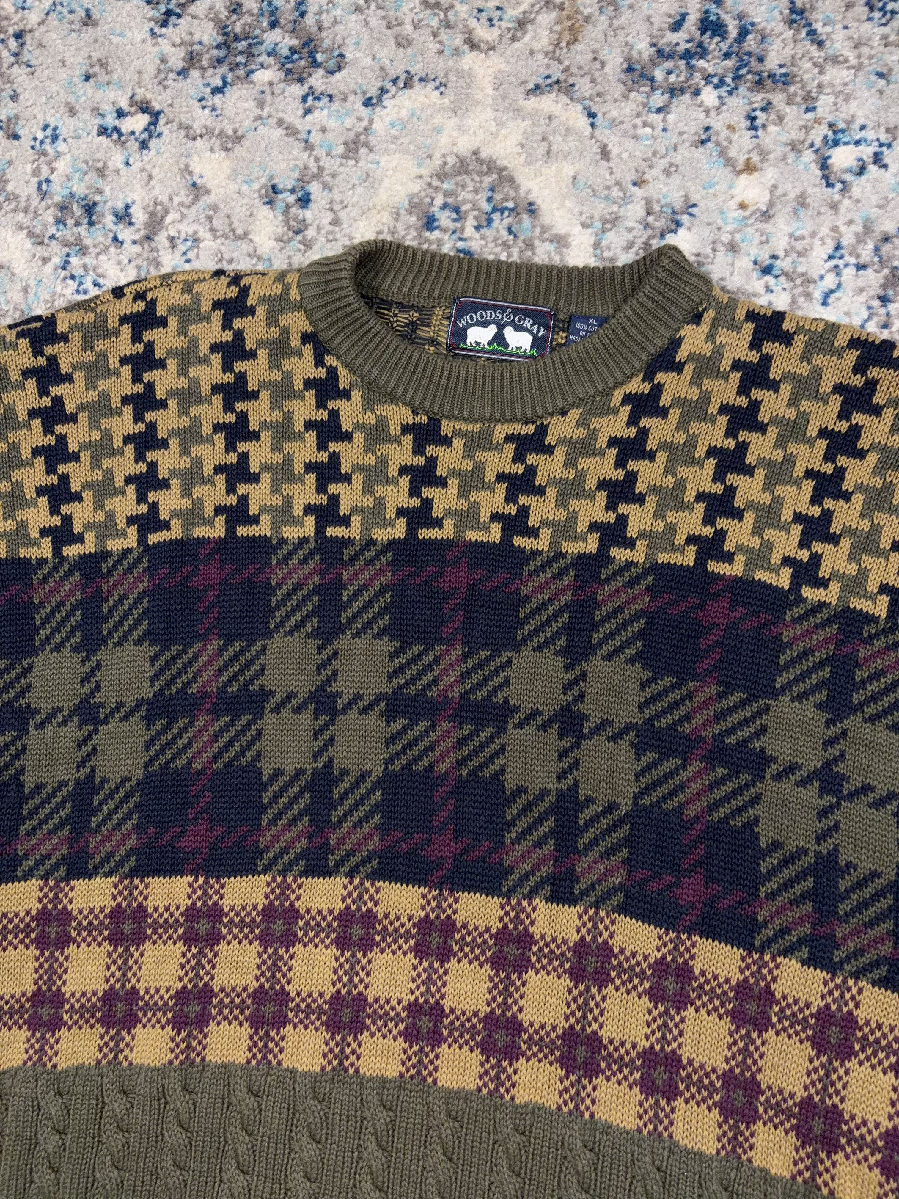 Vintage Woods & Gray Geometric Pattern Knit Sweater Size XL