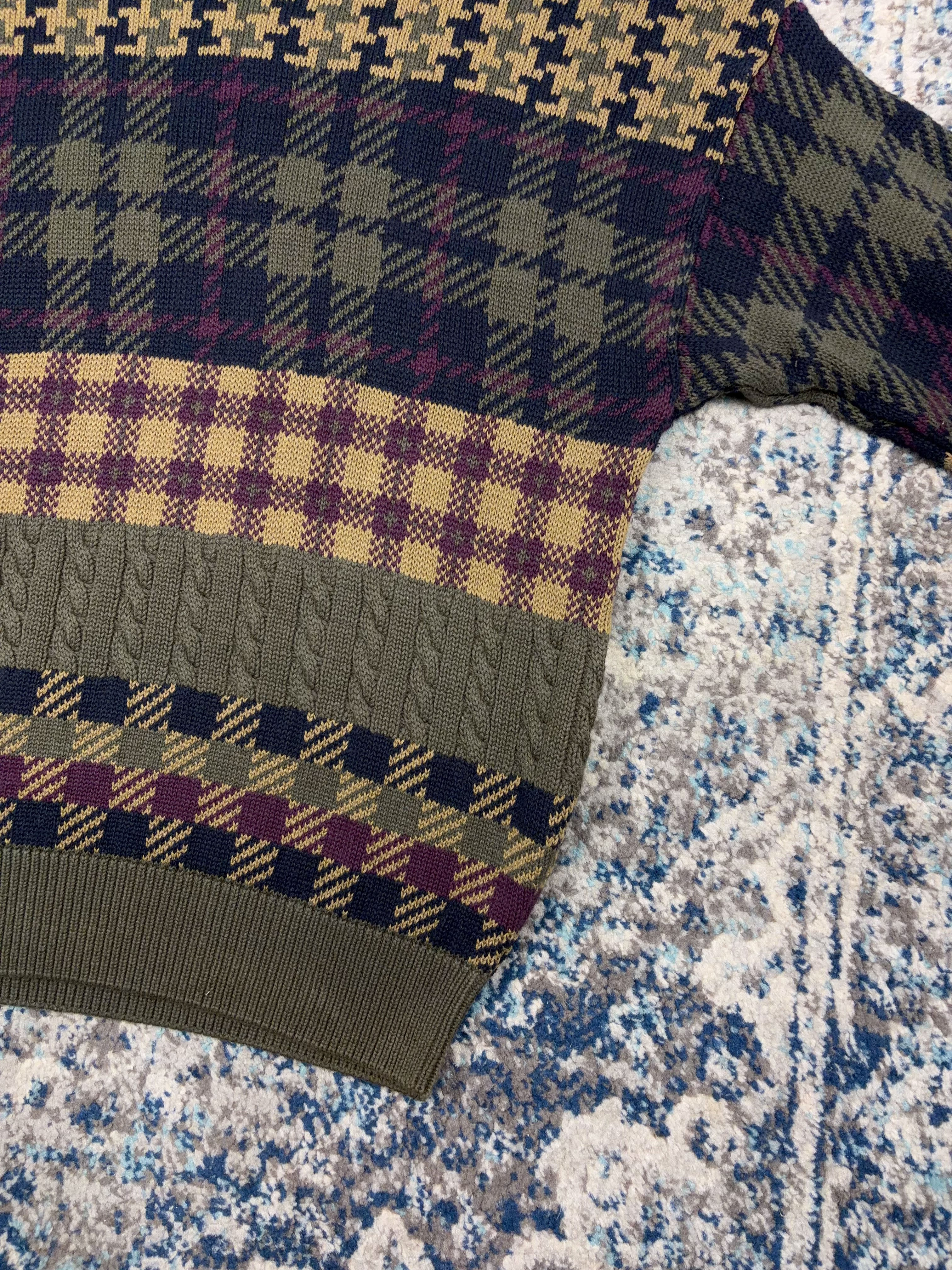 Vintage Woods & Gray Geometric Pattern Knit Sweater Size XL