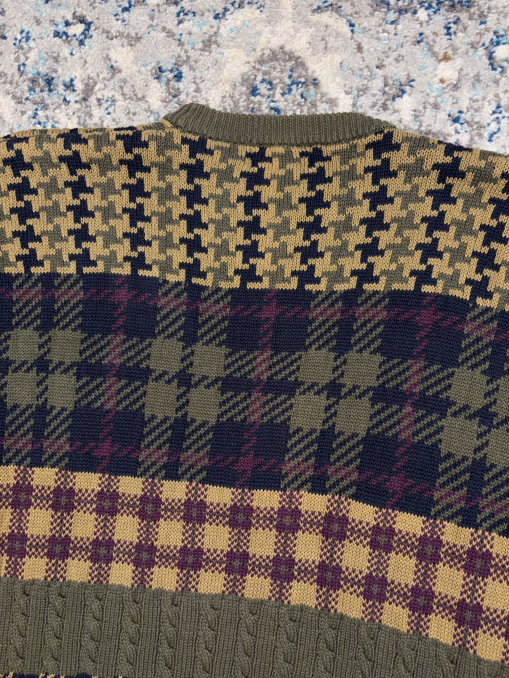 Vintage Woods & Gray Geometric Pattern Knit Sweater Size XL