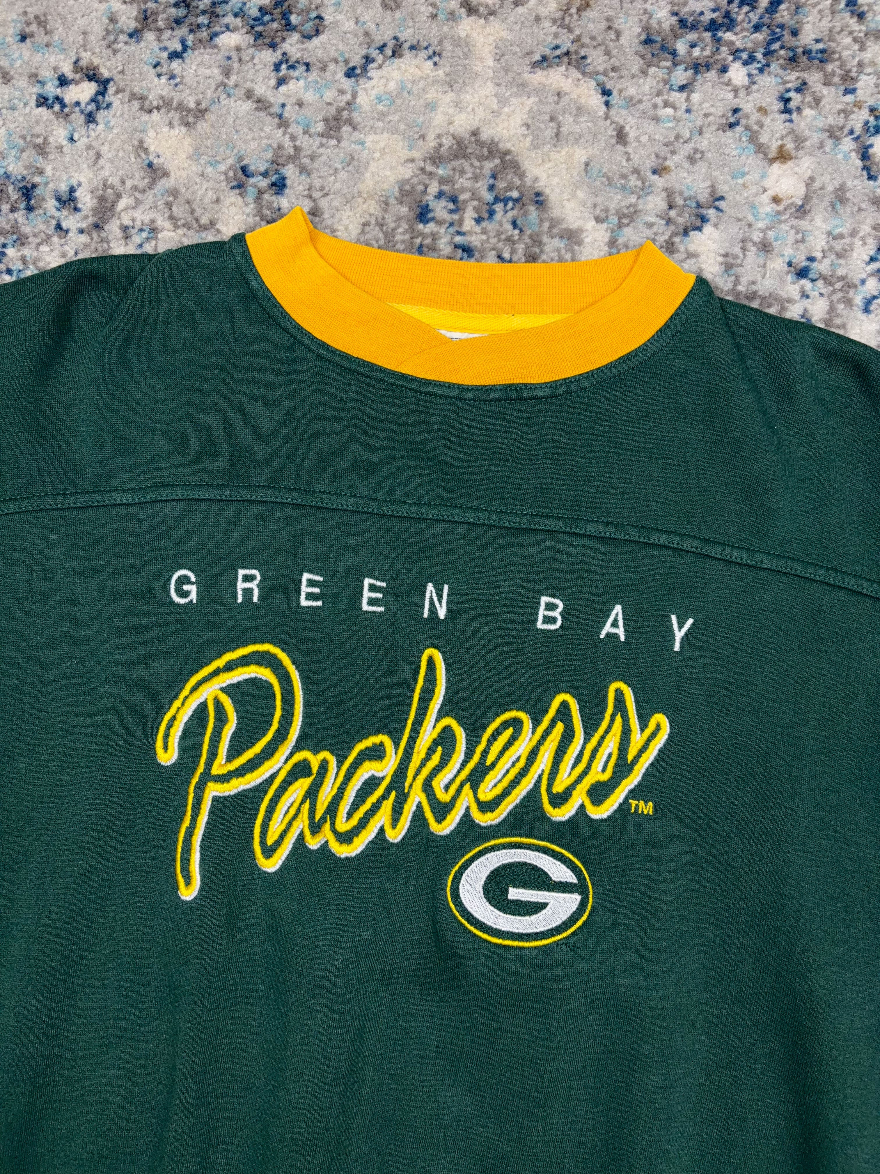 Vintage Green Bay Packers NFL Embroidered Script Sweatshirt Size 2XL