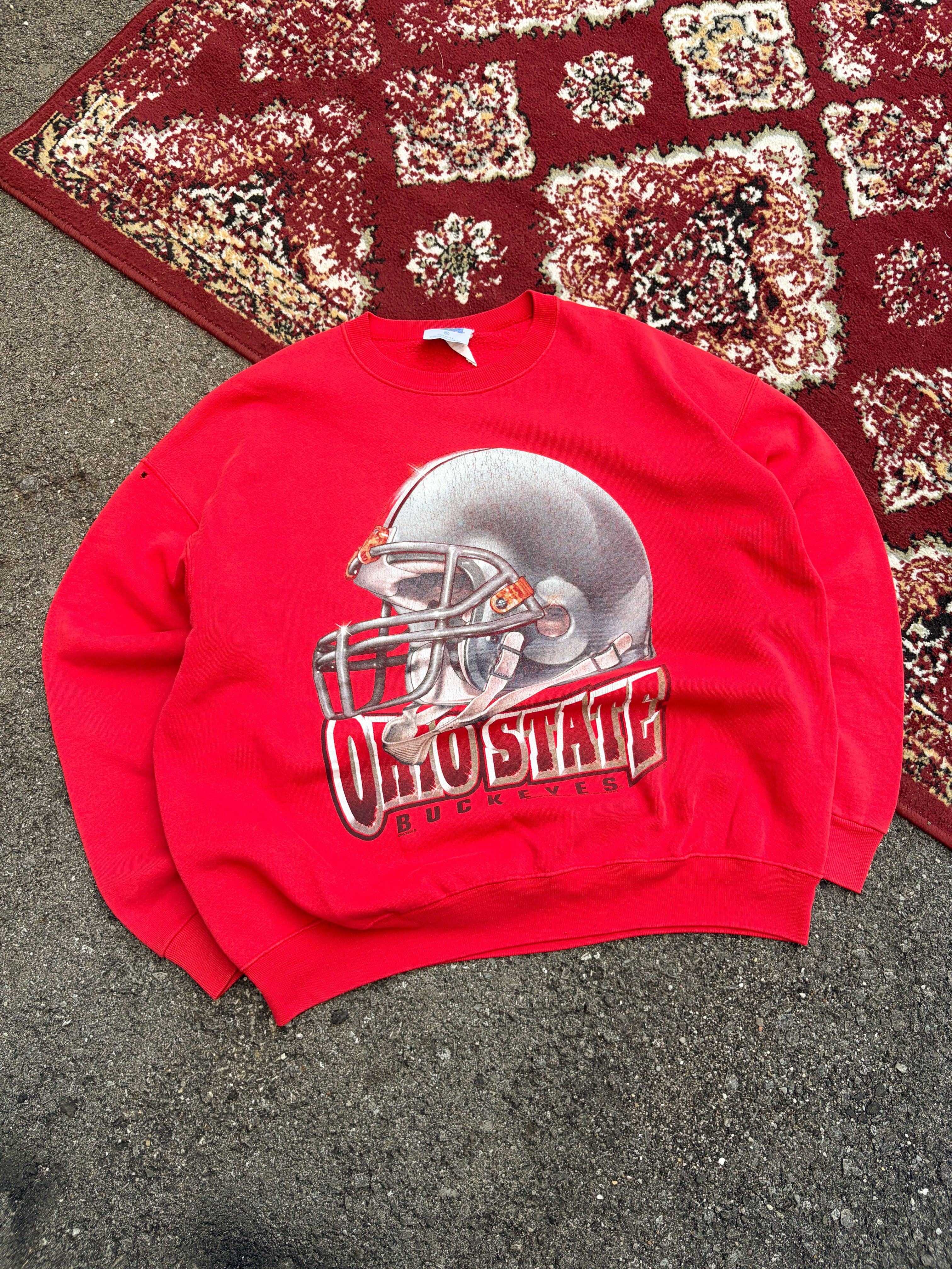 Vintage 90s Ohio State Buckeyes NCAA Big Helmet Graphic Sweatshirt Size 2XL