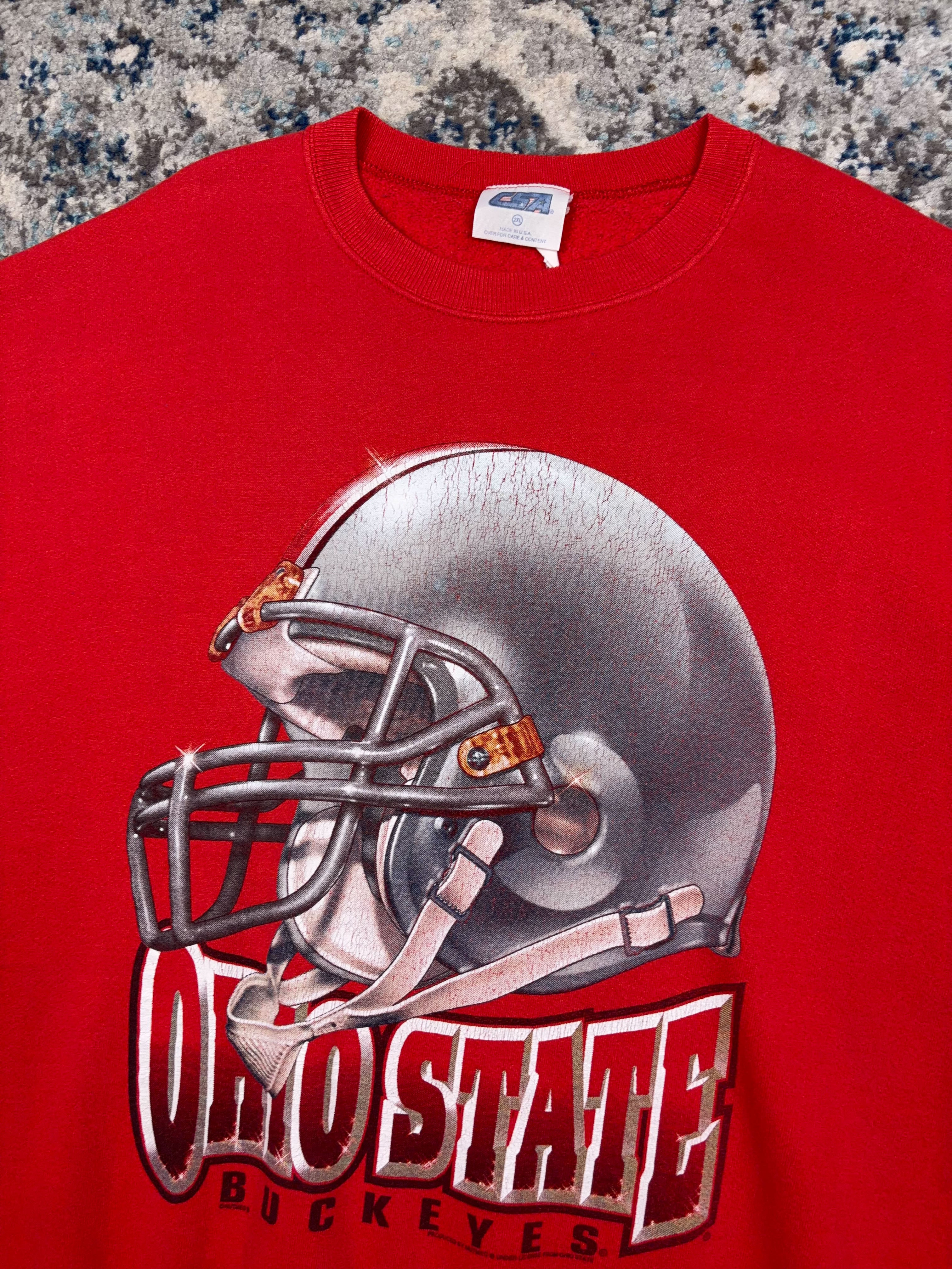 Vintage 90s Ohio State Buckeyes NCAA Big Helmet Graphic Sweatshirt Size 2XL