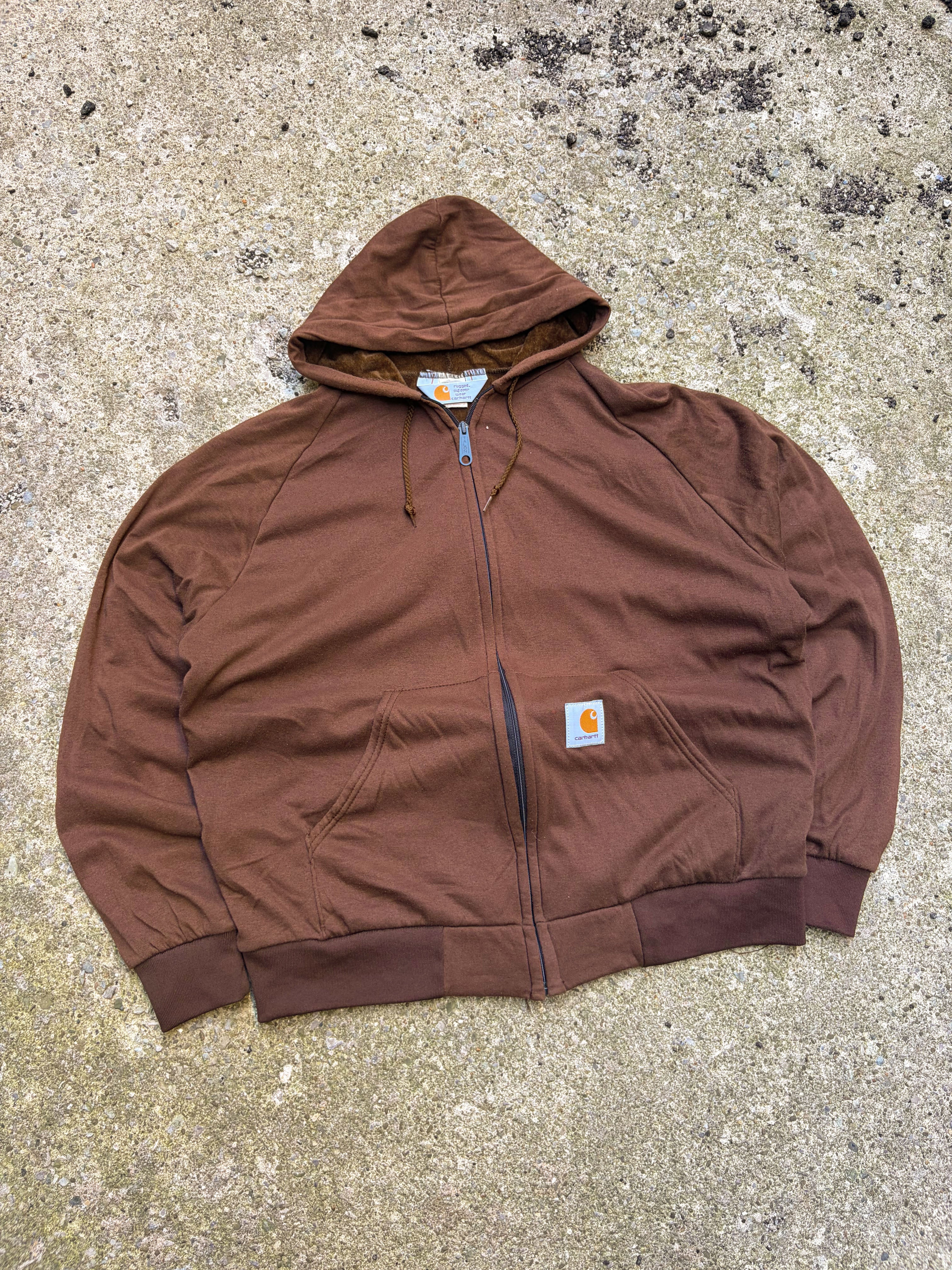 Vintage 80s/90s Carhartt Velour Lined Lightweight Hooded Sweatshirt Size Large