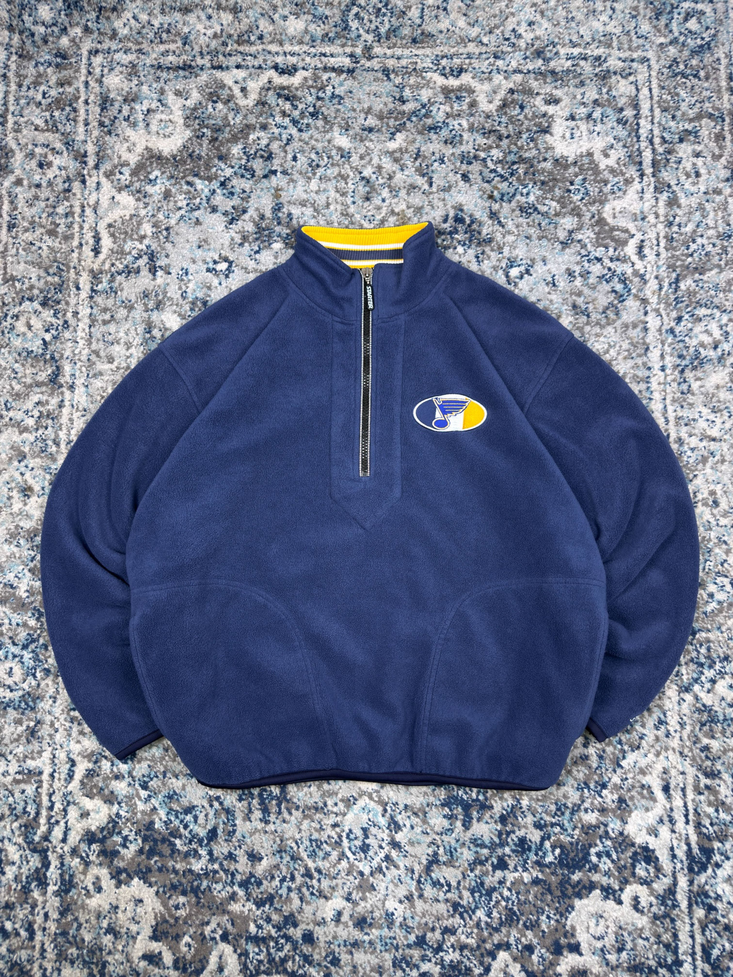Vintage St Louis Blues NHL Embroidered 1/2 Zip Fleece Sweatshirt Size Large