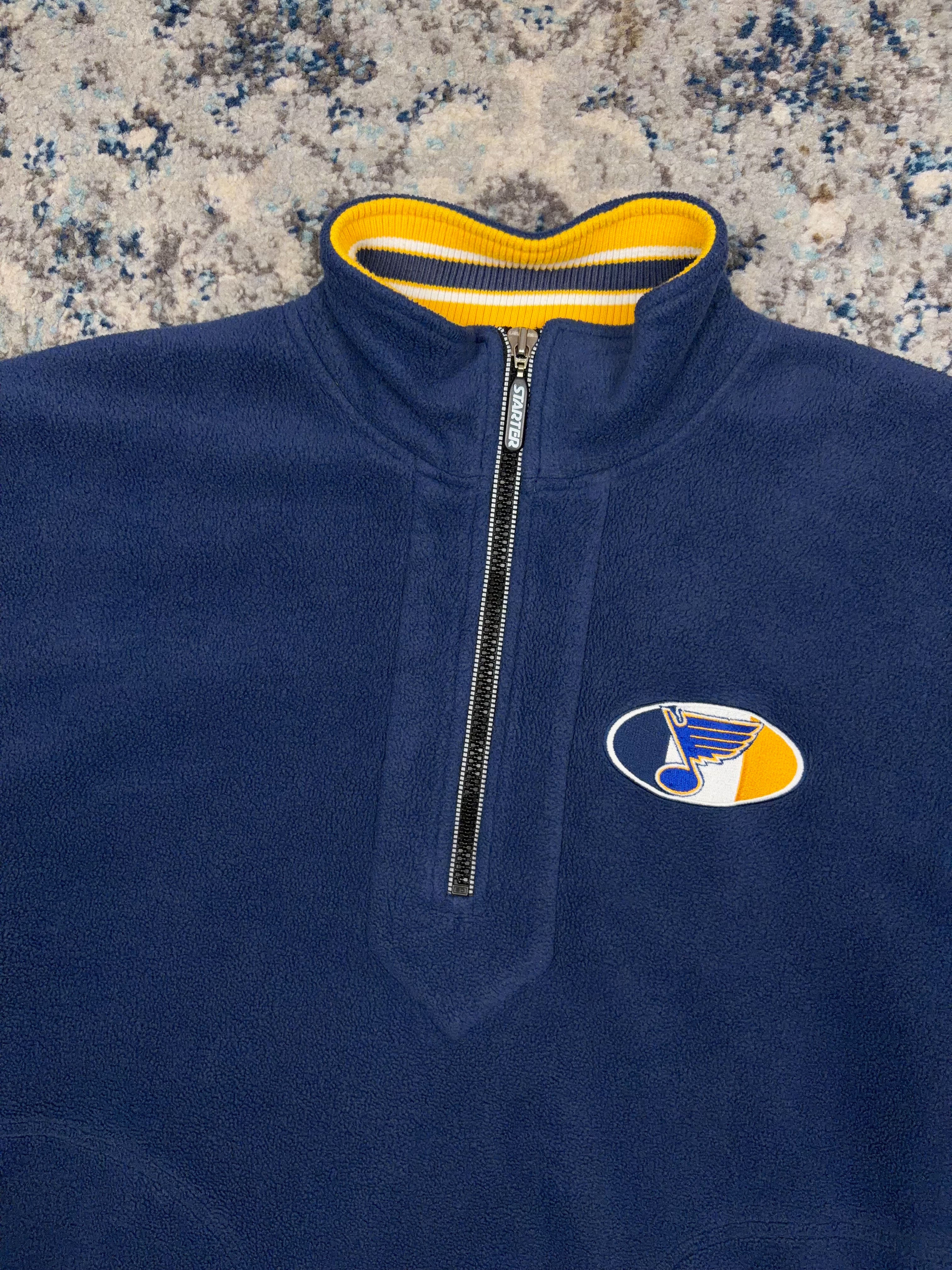 Vintage St Louis Blues NHL Embroidered 1/2 Zip Fleece Sweatshirt Size Large
