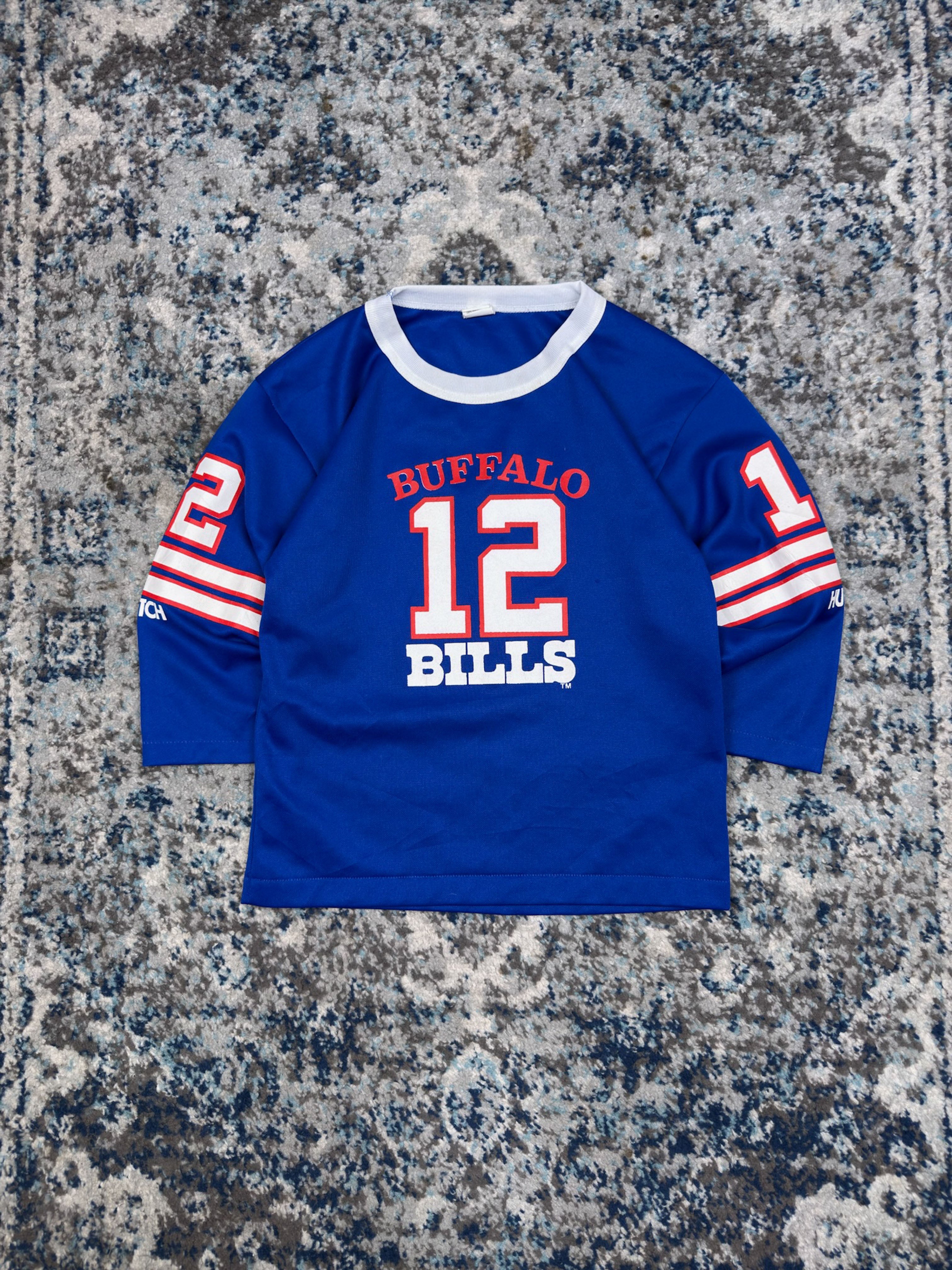 Vintage 80s/90s Jim Kelly #12 Buffalo Bills NFL Football Jersey Size YOUTH Medium