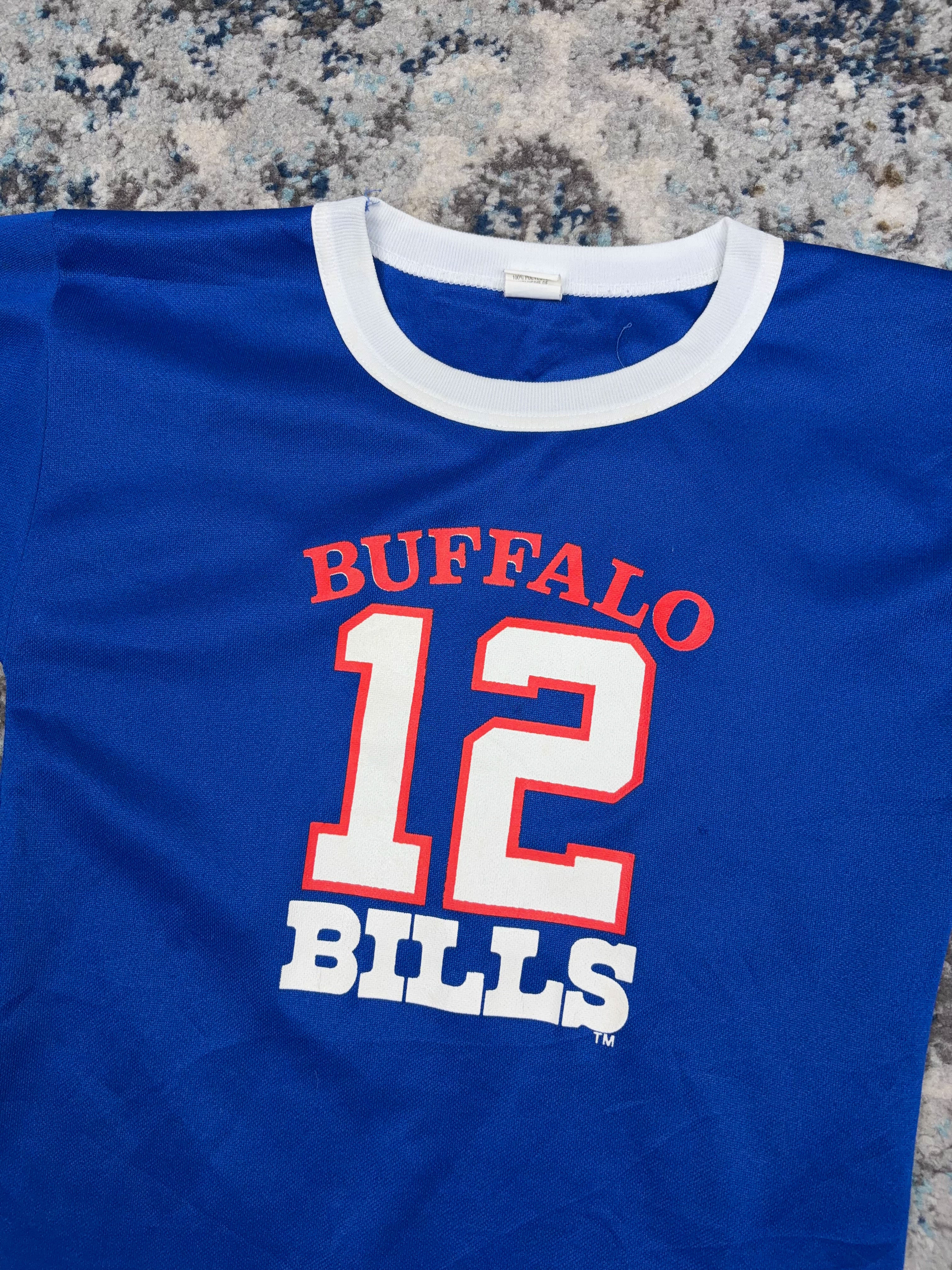 Vintage 80s/90s Jim Kelly #12 Buffalo Bills NFL Football Jersey Size YOUTH Medium