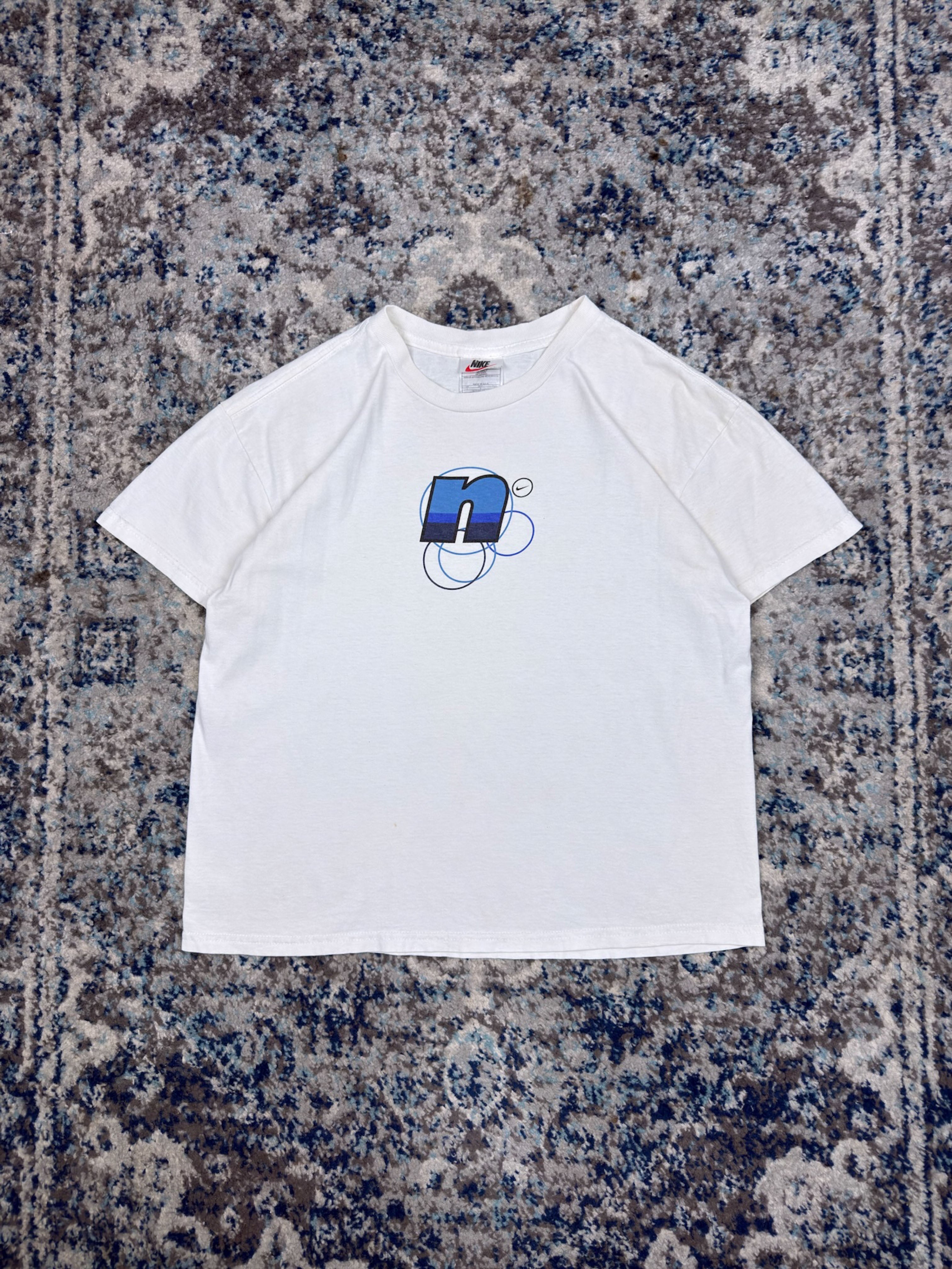 Vintage Y2K Nike N Bubble Logo Graphic T-Shirt Size YOUTH cLarge