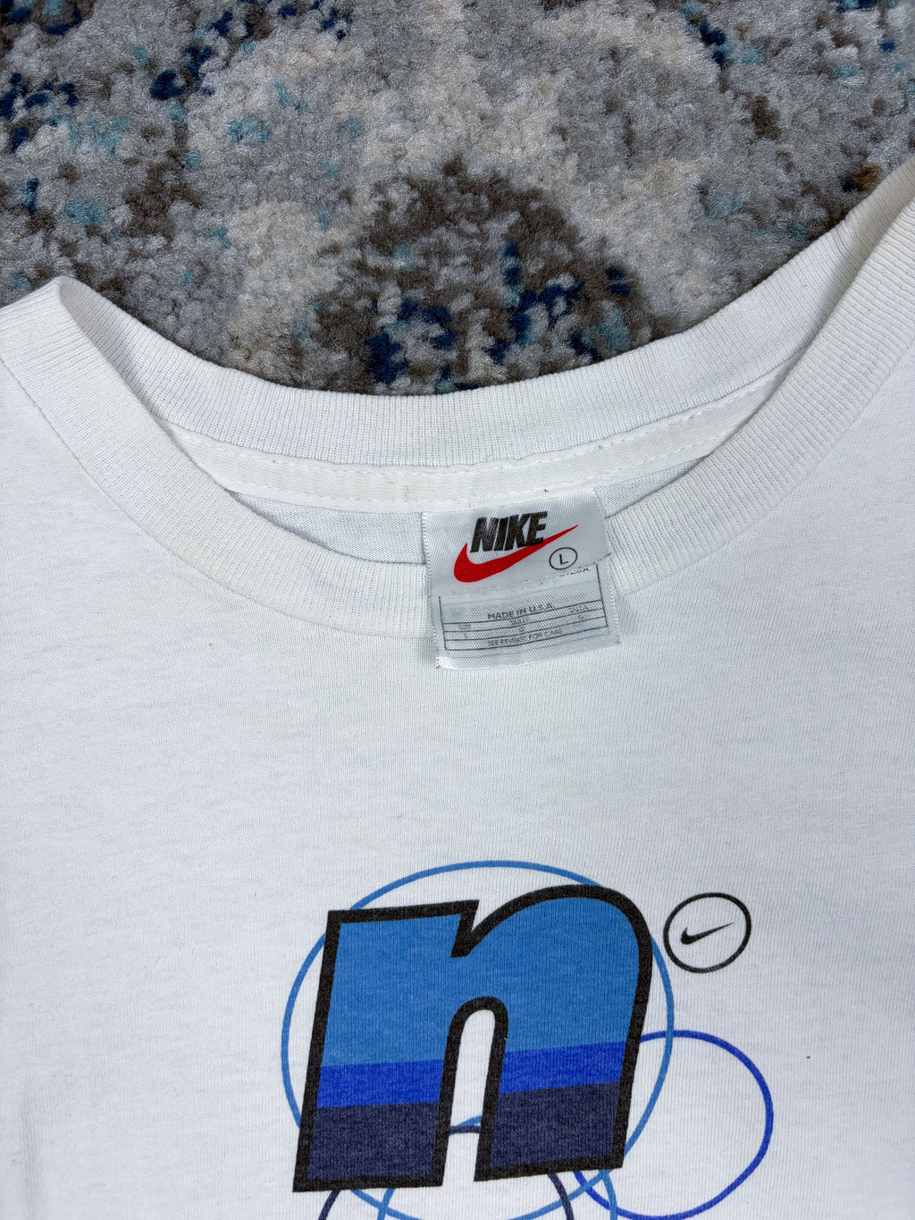 Vintage Y2K Nike N Bubble Logo Graphic T-Shirt Size YOUTH cLarge