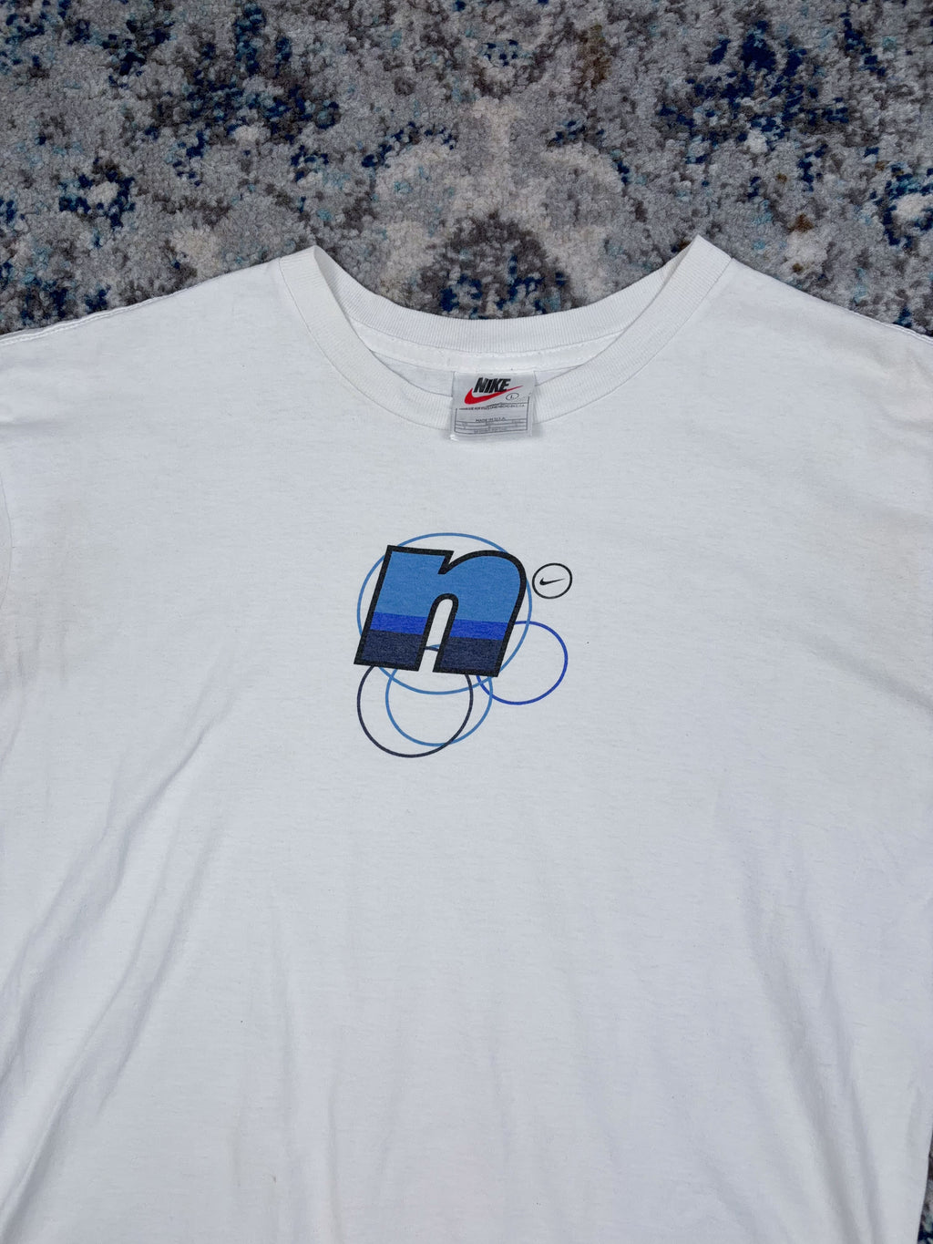 Vintage Y2K Nike N Bubble Logo Graphic T-Shirt Size YOUTH cLarge