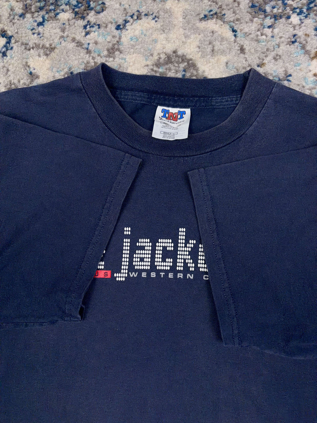 Vintage Columbus Blue Jackets NHL Spellout Logo Graphic T-Shirt Size Large