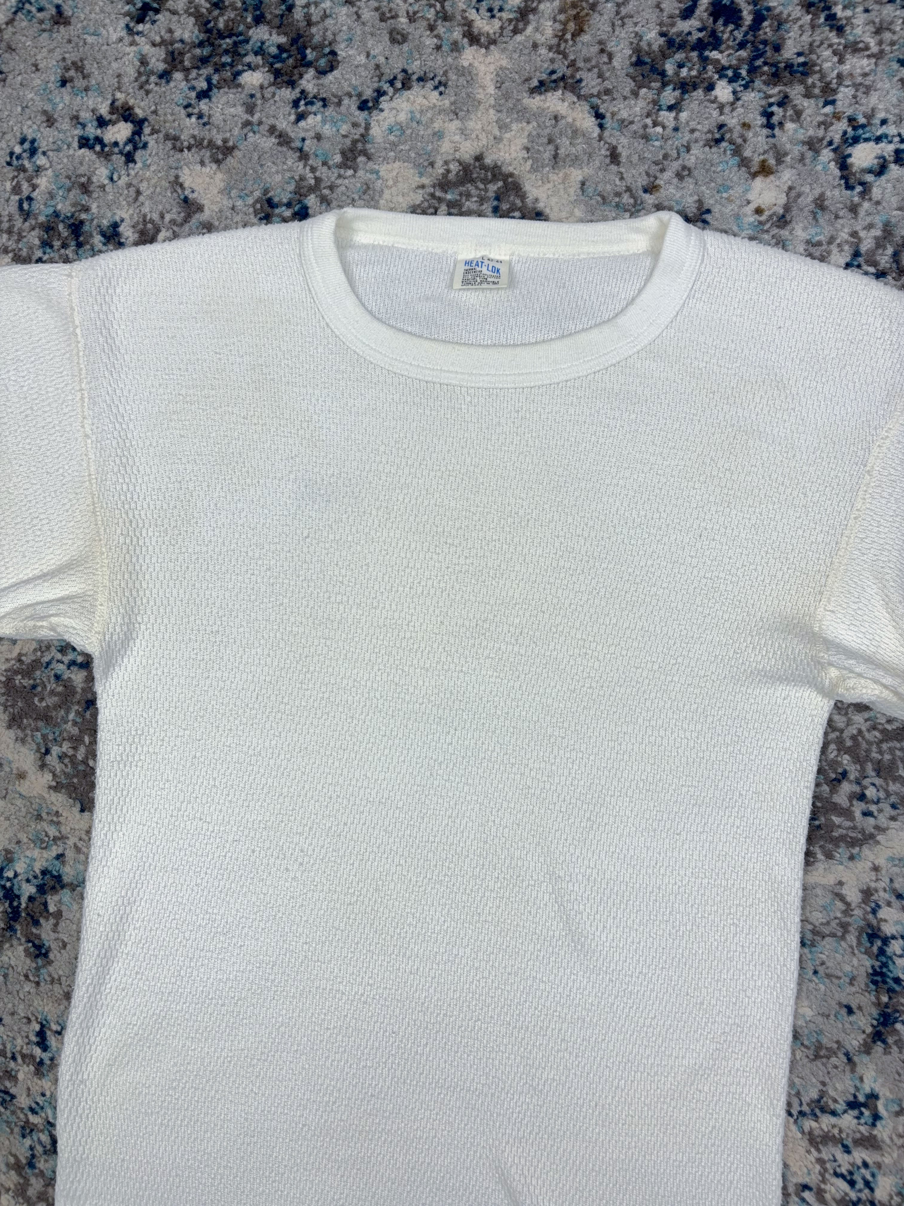 Vintage 80s/90s Heat-Lok White Long Sleeve Thermal T-Shirt Size Large