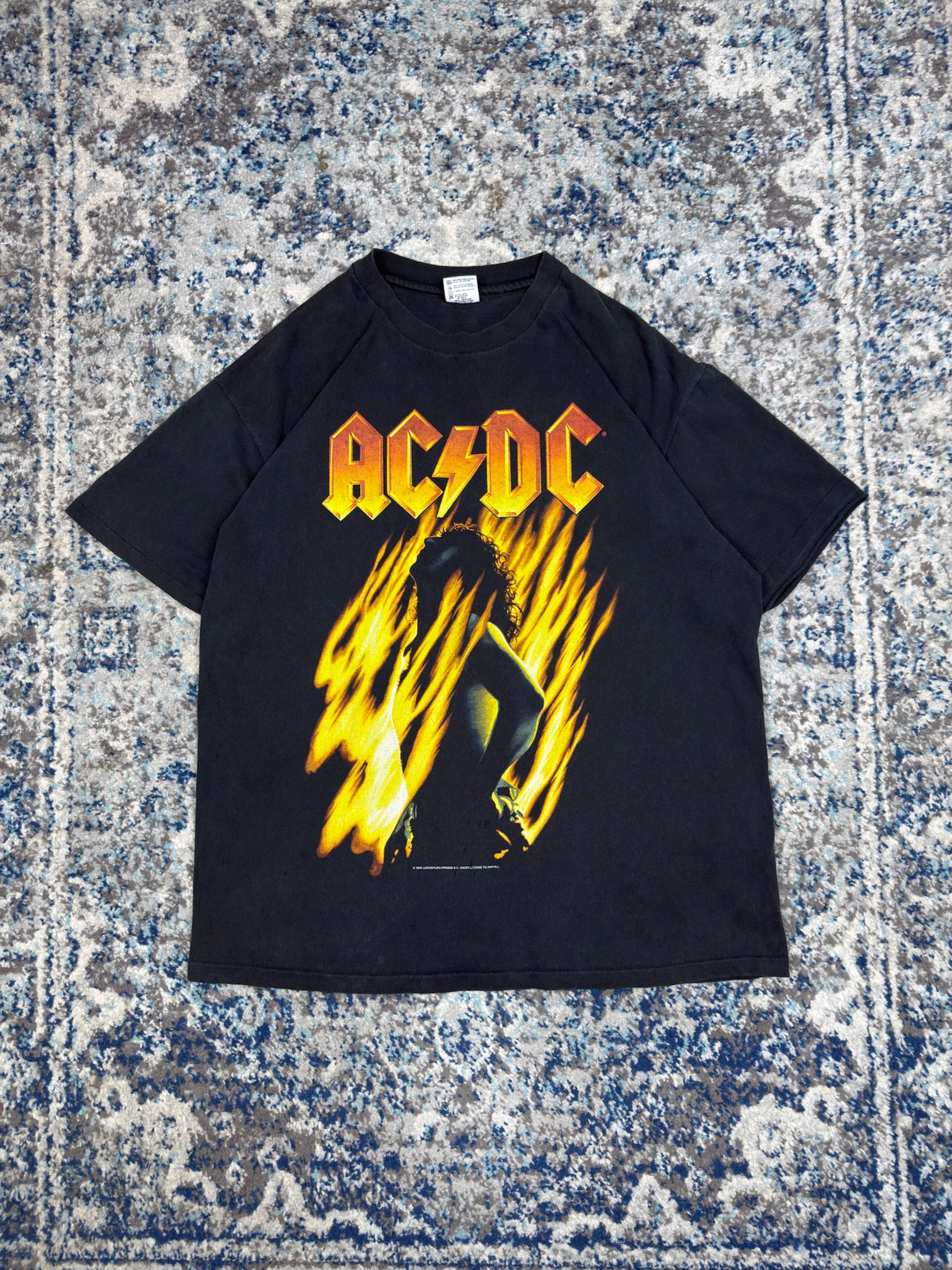 Vintage 1998 ACDC Bonfire Rock Music Logo Graphic T-Shirt Size XL