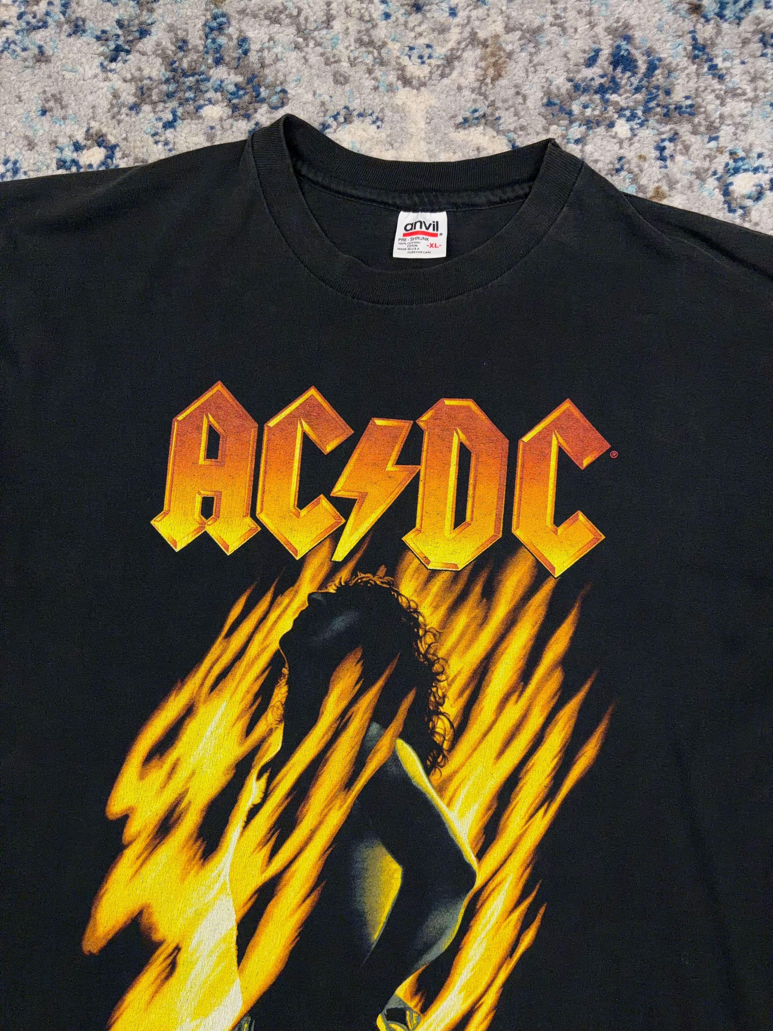 Vintage 1998 ACDC Bonfire Rock Music Logo Graphic T-Shirt Size XL