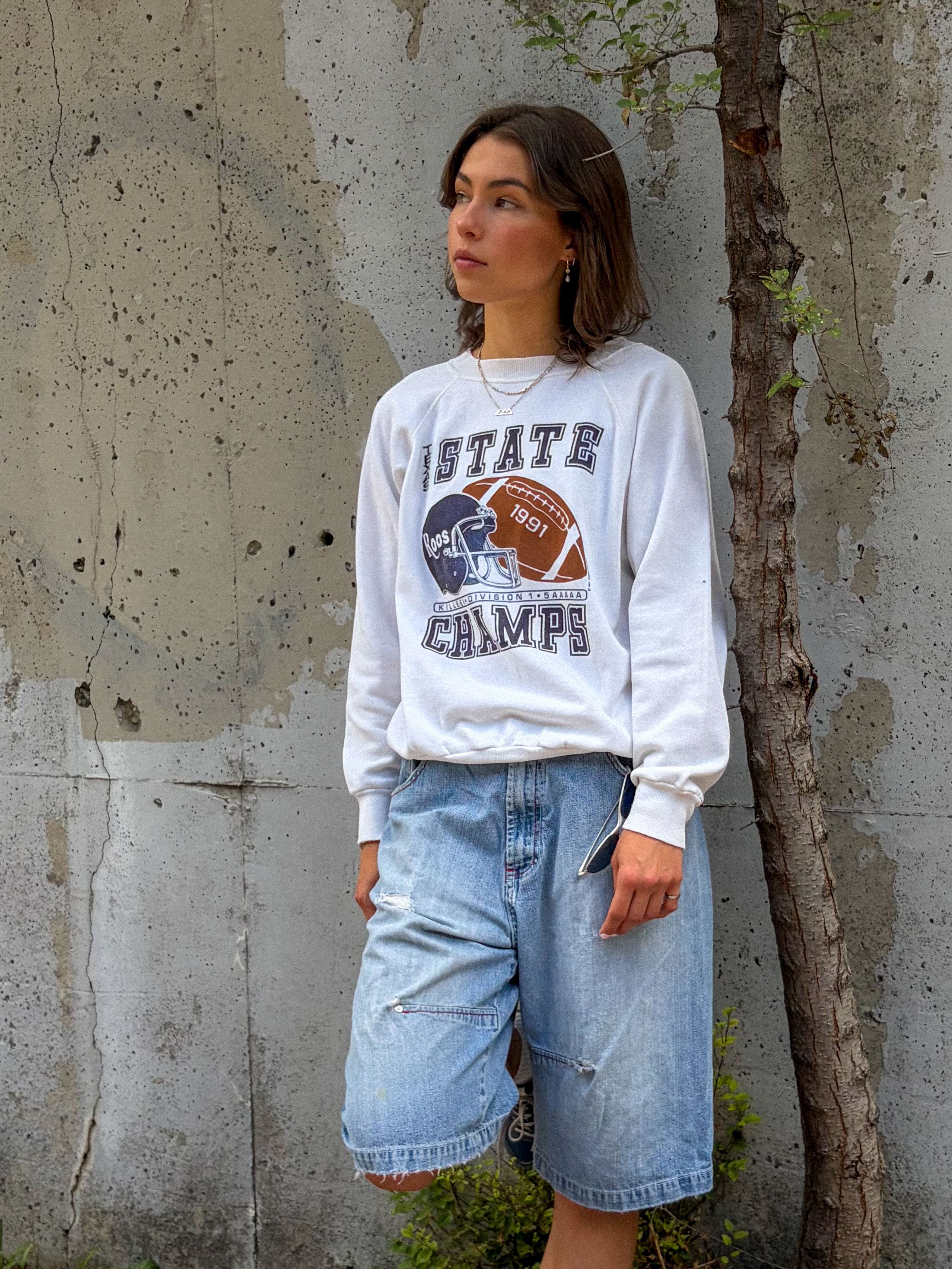 Vintage 1991 Texas State NCAA Champs Helmet Graphic Sweatshirt Size Large