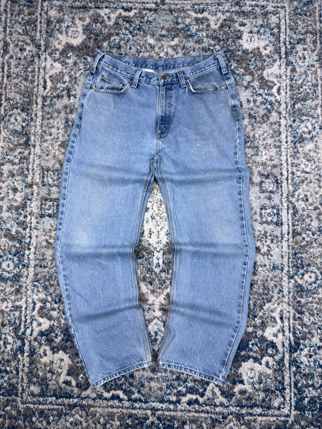 Vintage Carhartt Relaxed Fit Medium Wash Denim Workwear Pants Size 35