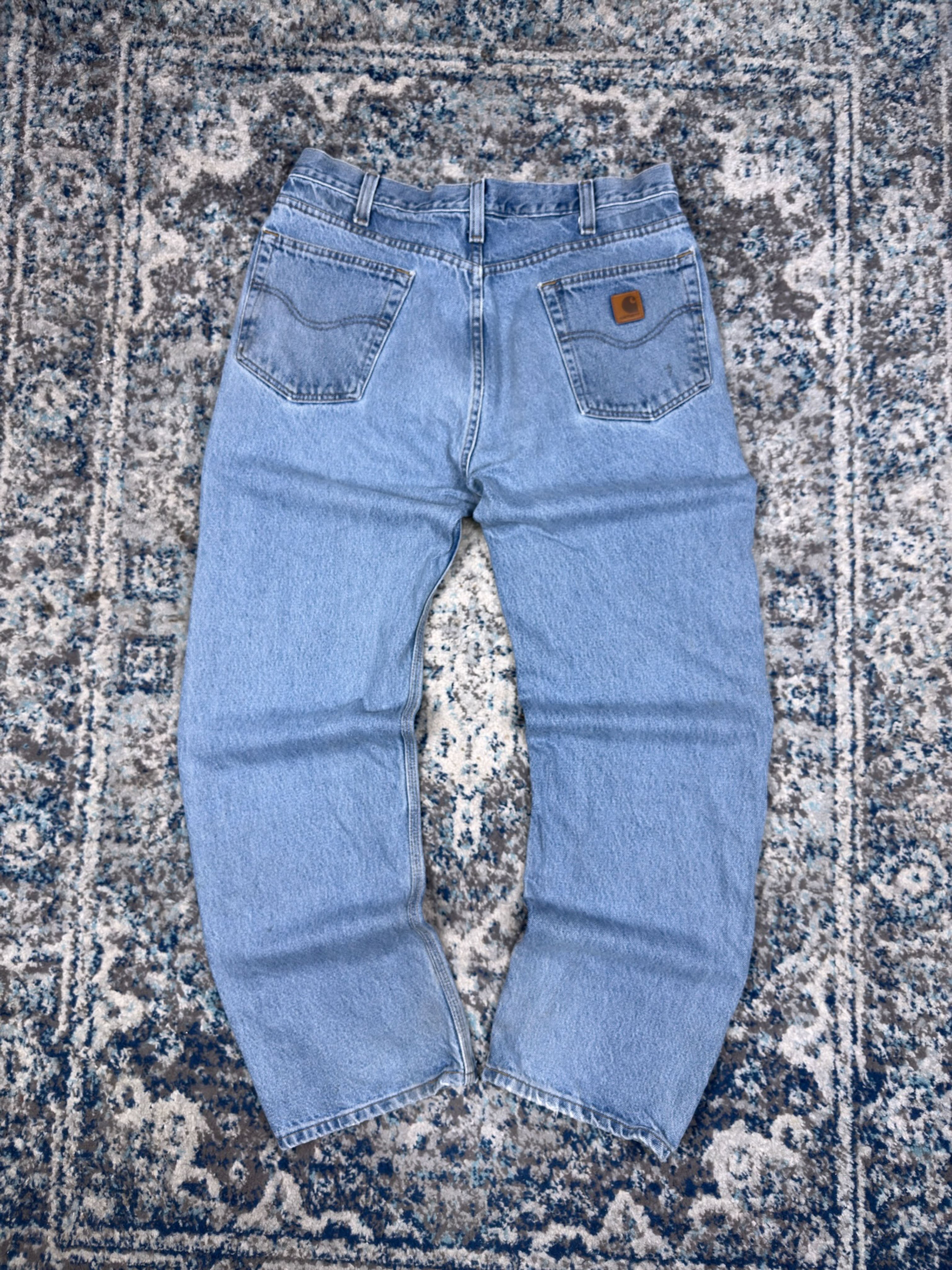 Vintage Carhartt Relaxed Fit Medium Wash Denim Workwear Pants Size 35