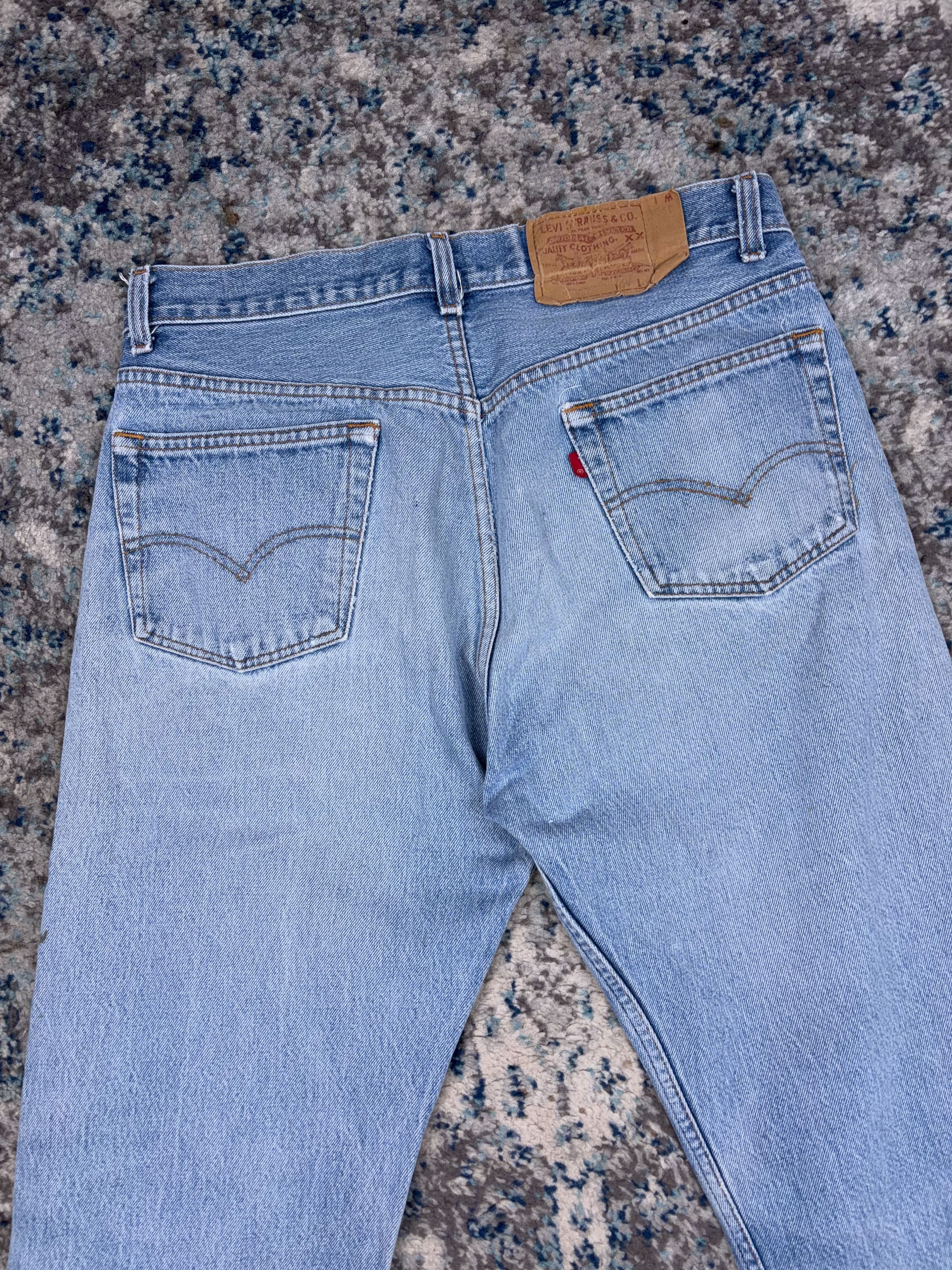 Vintage 90s Levis XX Button Fly Medium Wash Distressed Denim Pants Size 32