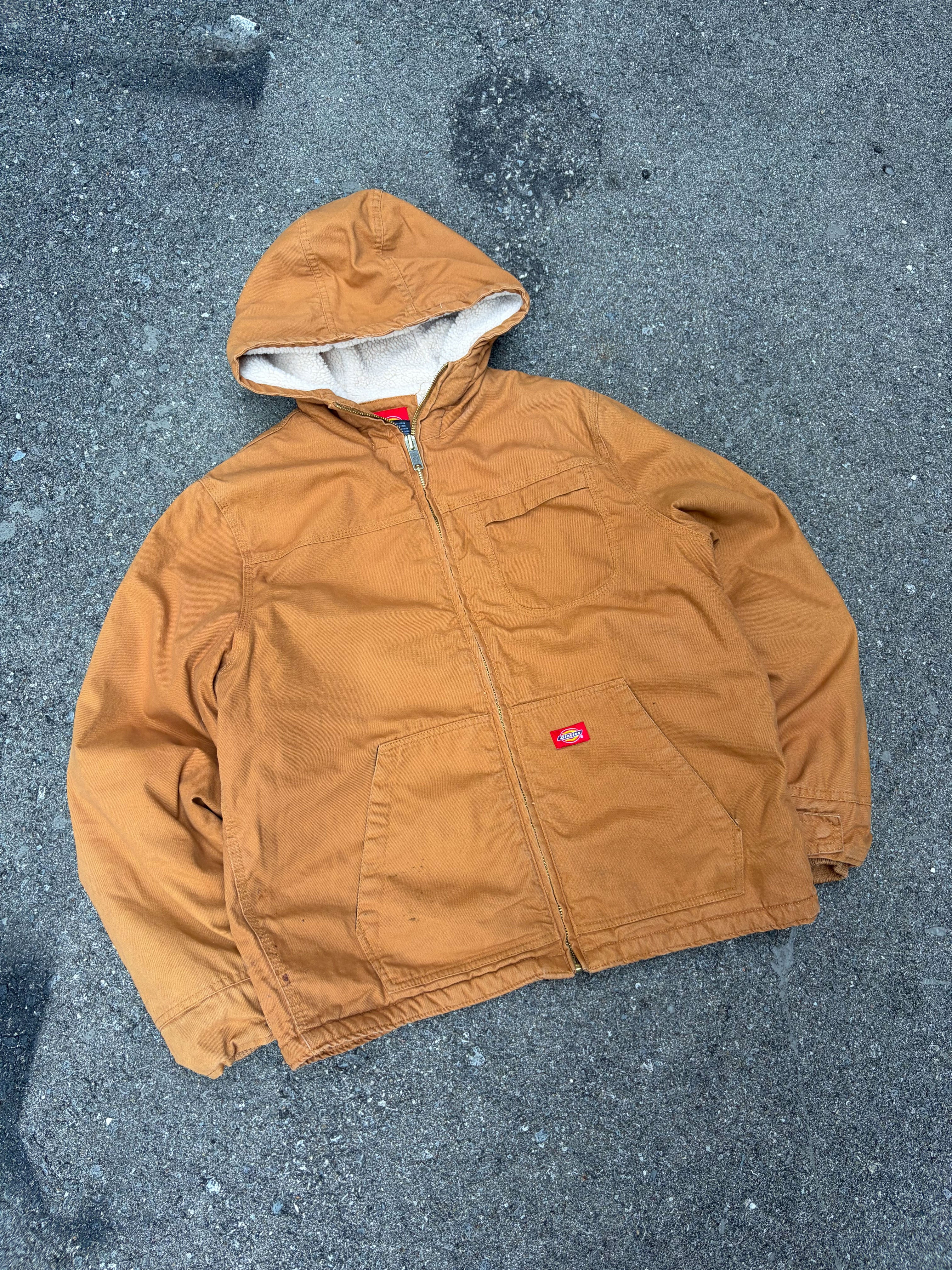 Vintage Dickies Sherpa Lined Canvas Workwear Hooded Jacket Size Large