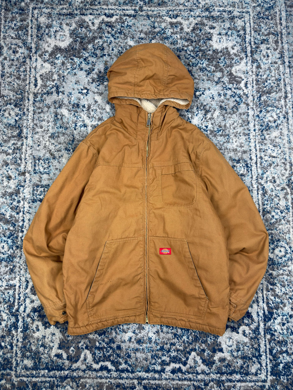 Vintage Dickies Sherpa Lined Canvas Workwear Hooded Jacket Size Large